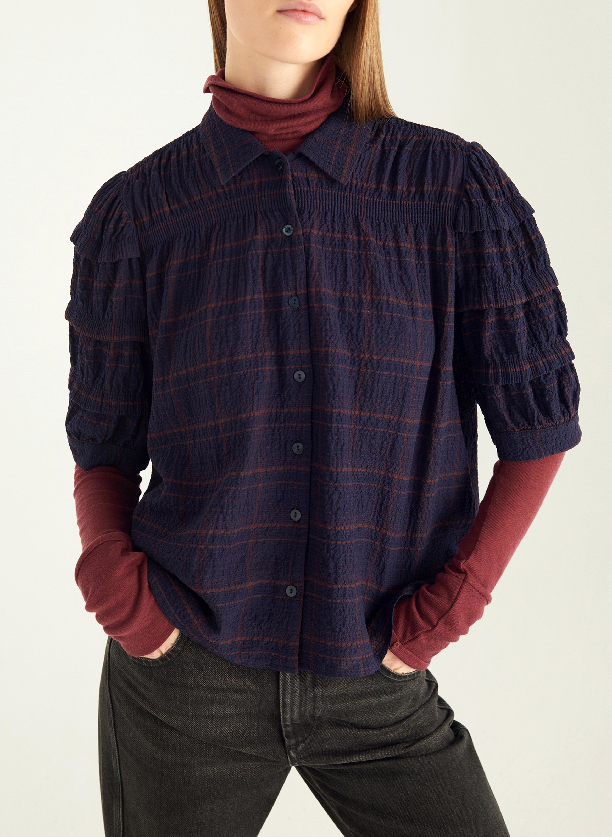 Checked blouse with classic collar COTELAC Blue