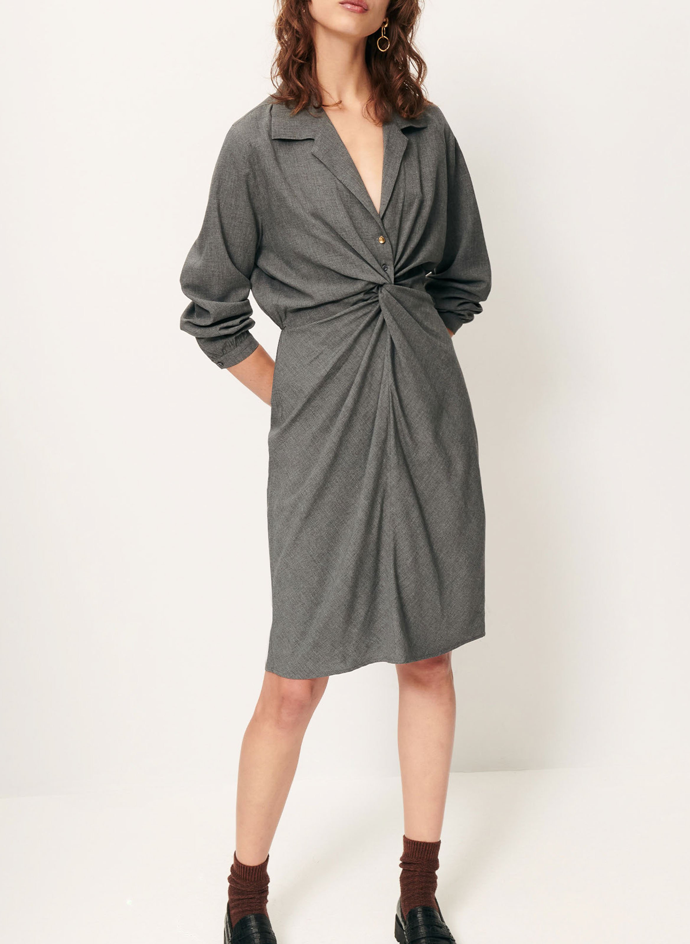Midi shirt dress with tie-waist SESSUN Grey
