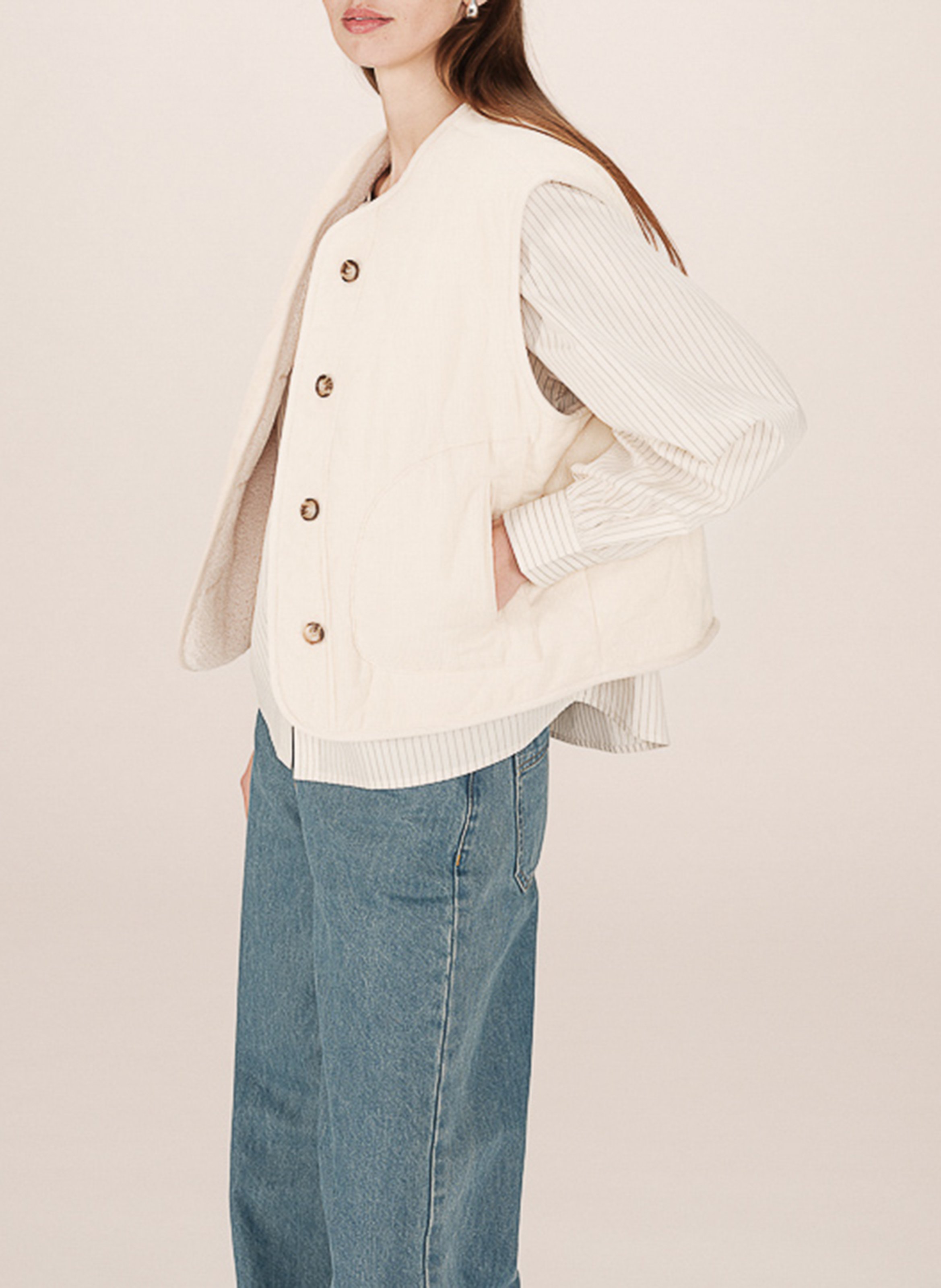Sleeveless straight cotton jacket GRACE ET MILA White