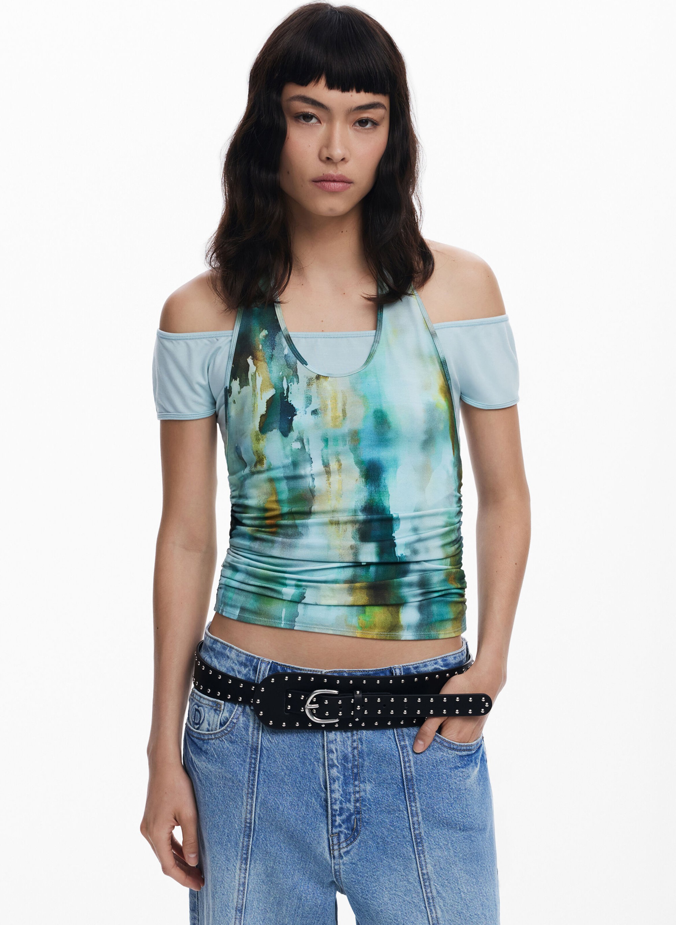 Top manches courtes superposé à motifs DESIGUAL Jaune