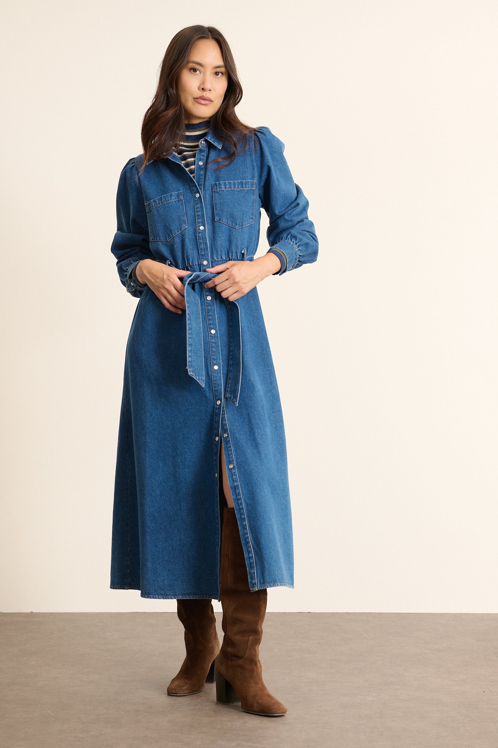 Long-sleeved denim shirt dress GARANCE PARIS Blue