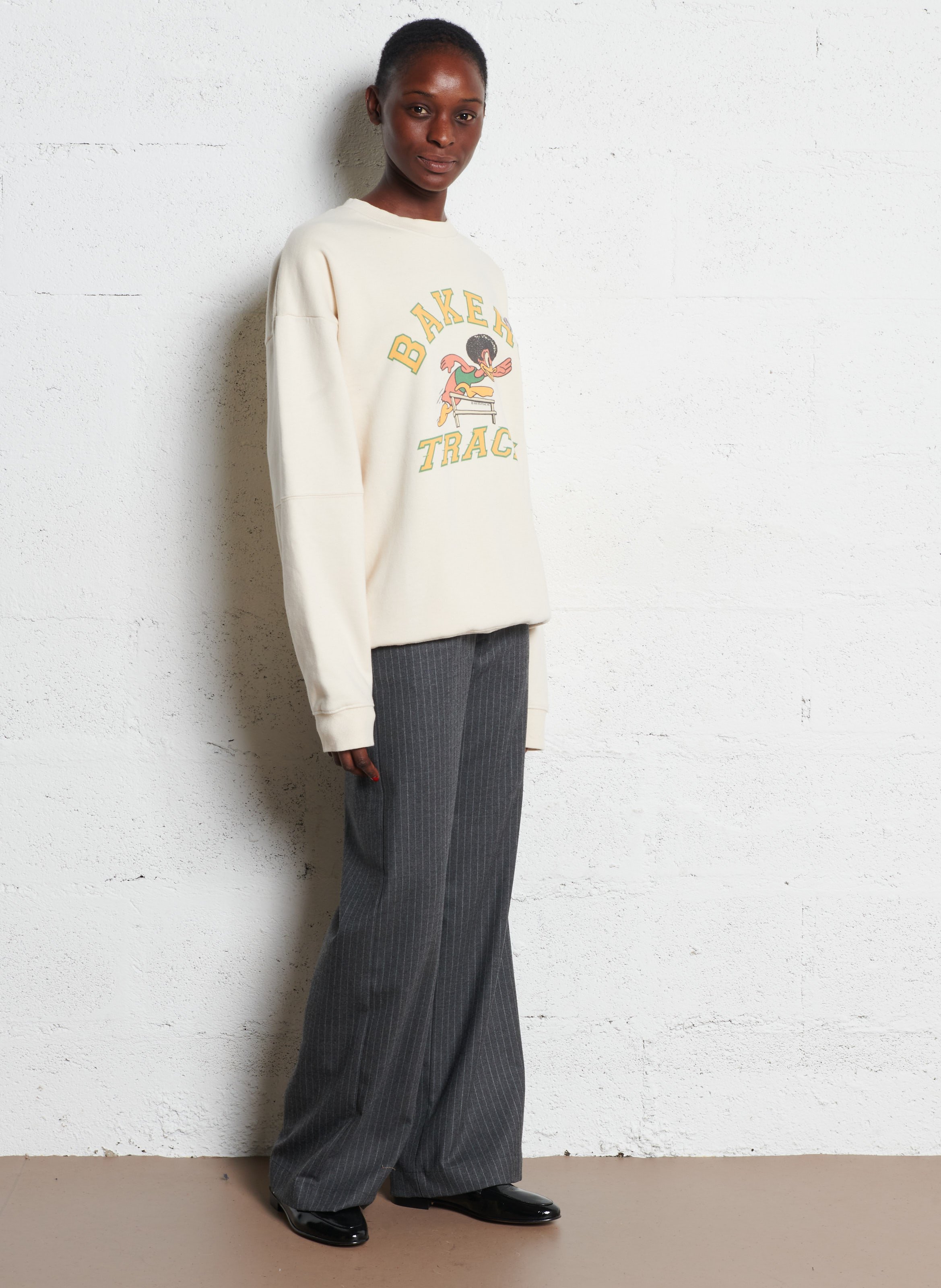 Sweat ample col rond sérigraphié en coton mélangé NEWTONE Beige