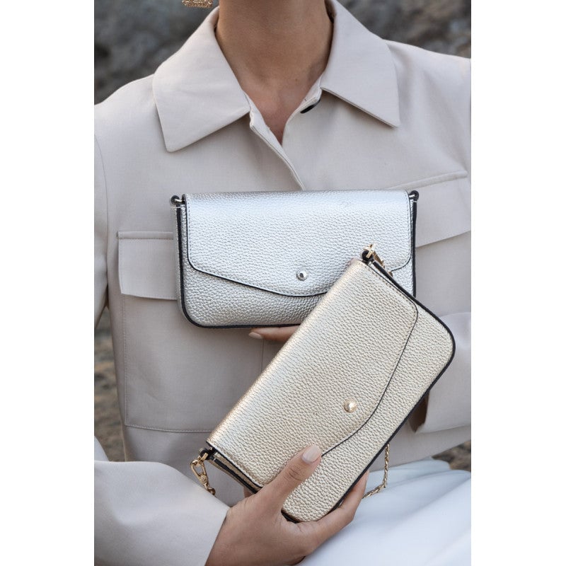 Clutch bag - calfskin POURCHET Silver