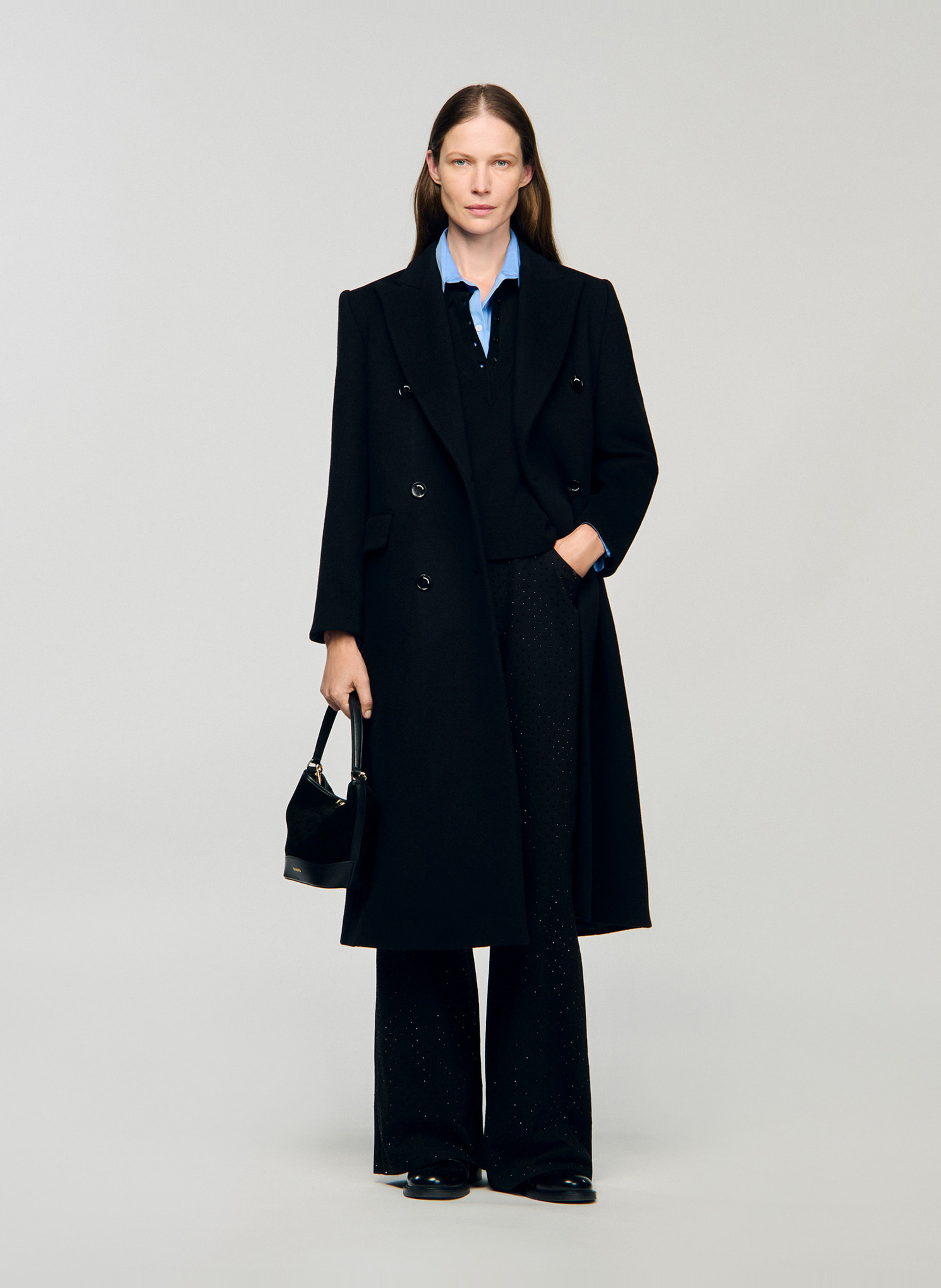 Jas van alpacawol SANDRO Zwart