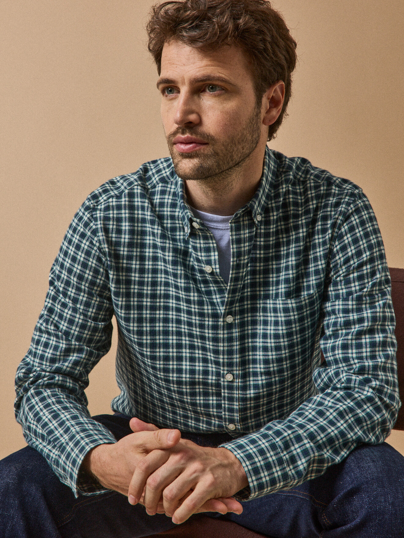 Flannel shirt with contemporary cut and check pattern CYRILLUS Blue