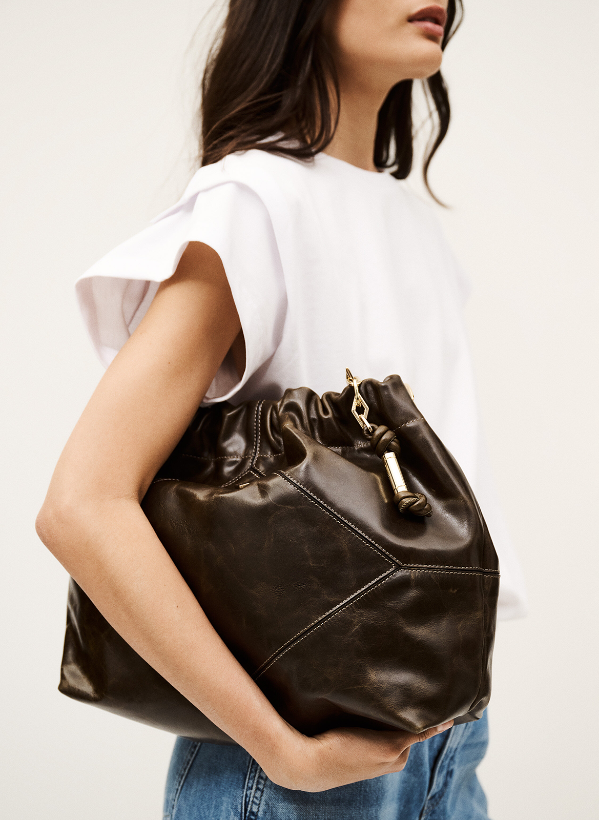 Sac porté épaule en cuir BA&SH Kaki