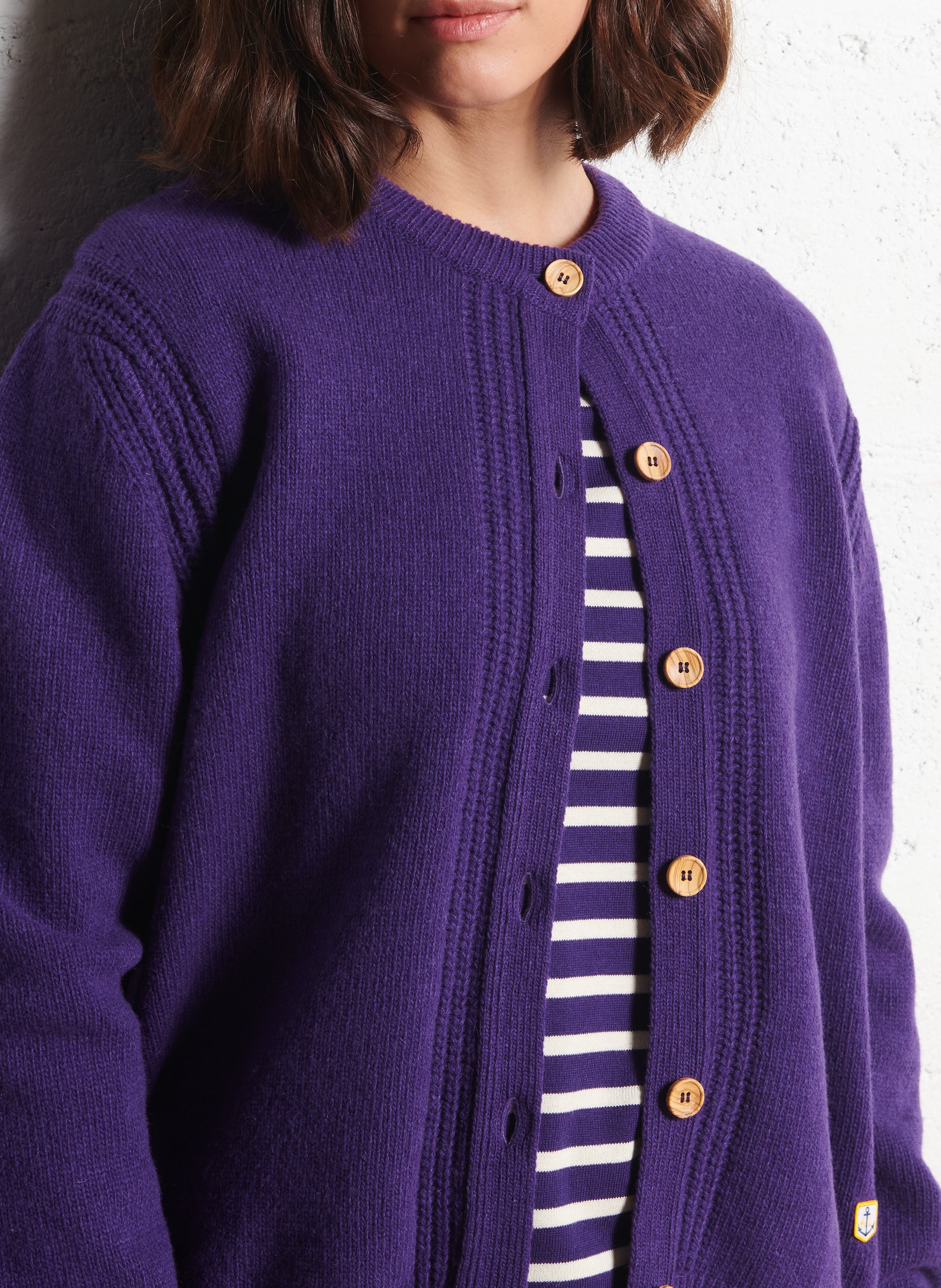 Gilet droit col rond en laine mélangée ARMOR LUX Bleu