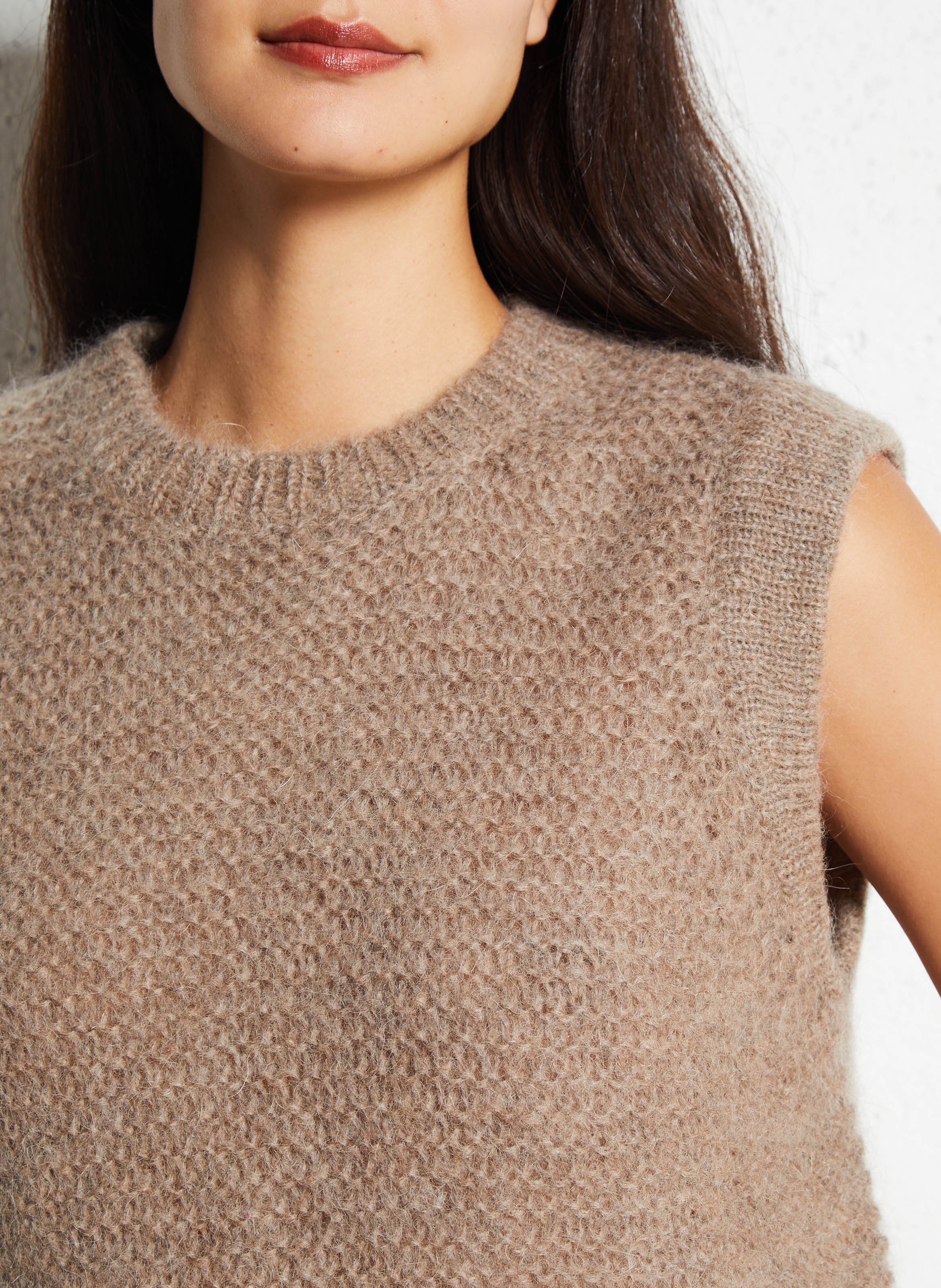 Pull sans manches col rond en laine mélangée SUD EXPRESS Marron