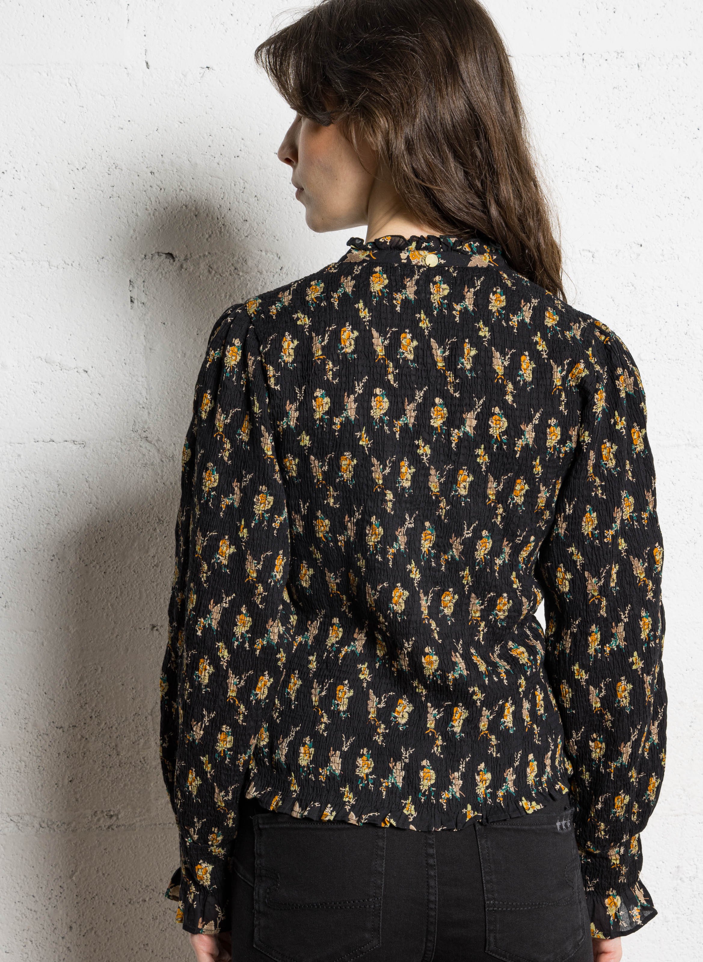 Bedruckte Bluse mit Falten aus Baumwolle ANTIK BATIK Schwarz