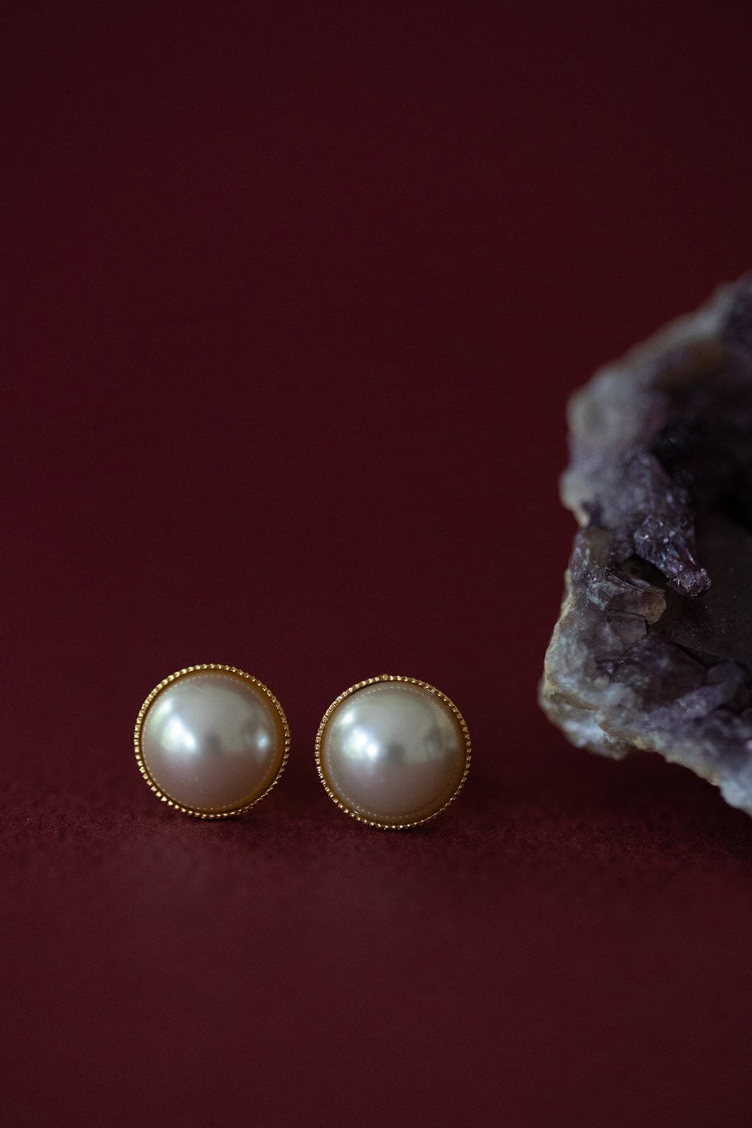 Small stud earrings with silver-plated pearl beads MONSIEUR SIMONE Golden