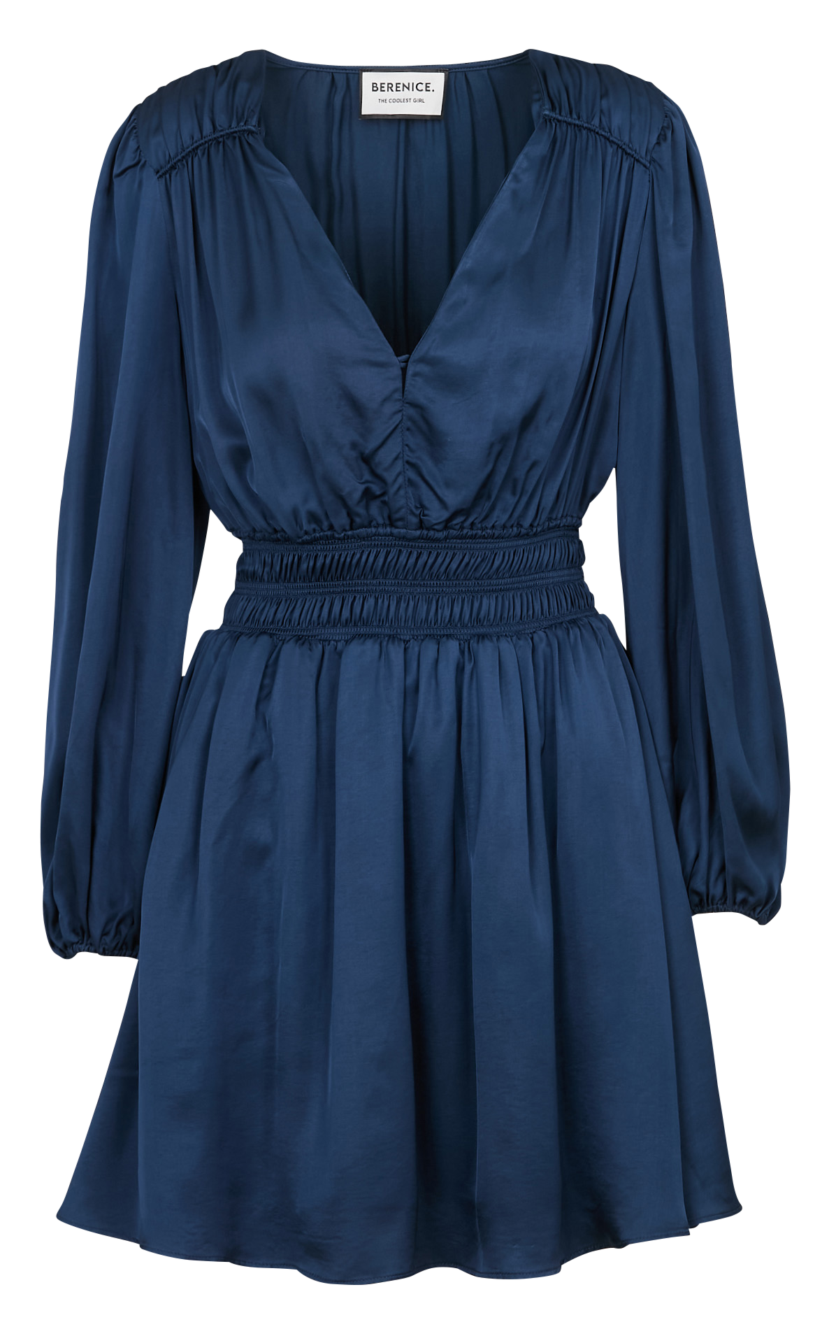 Robe courte cintrée col V en satin BERENICE Bleu