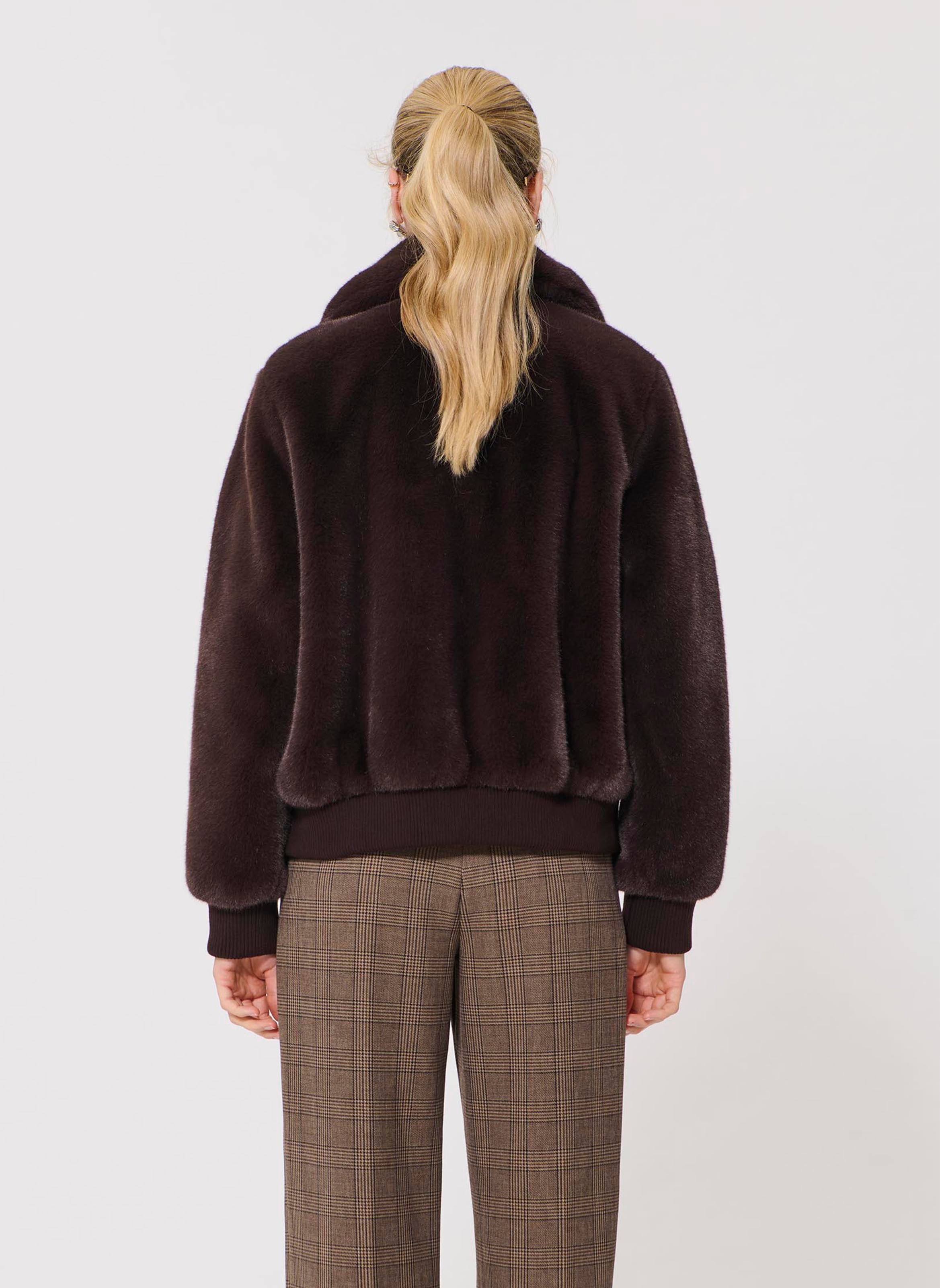 Faux fur jacket with classic collar TARA JARMON Brown