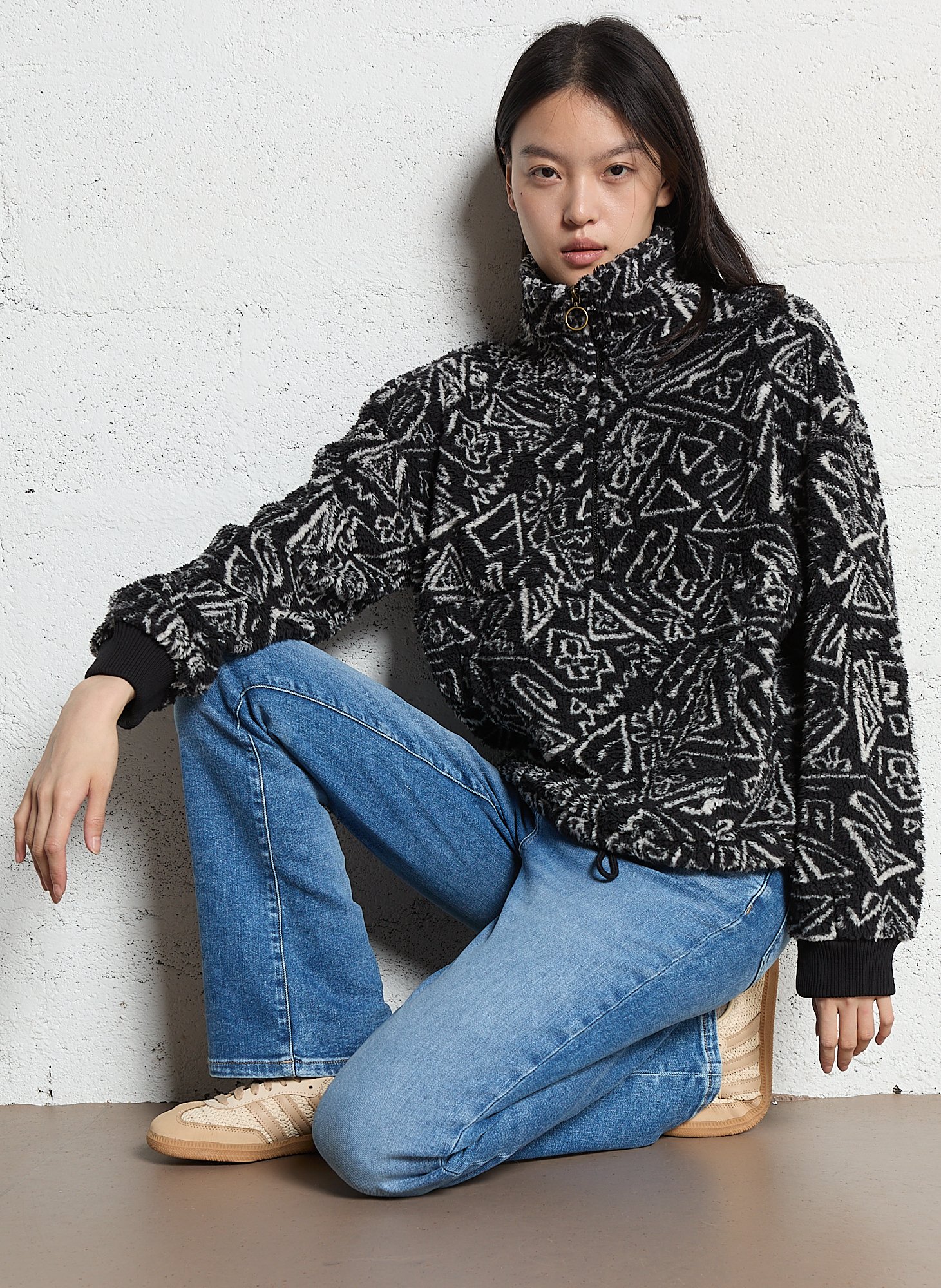 Sweat oversize col montant à imprimé BILLABONG Noir