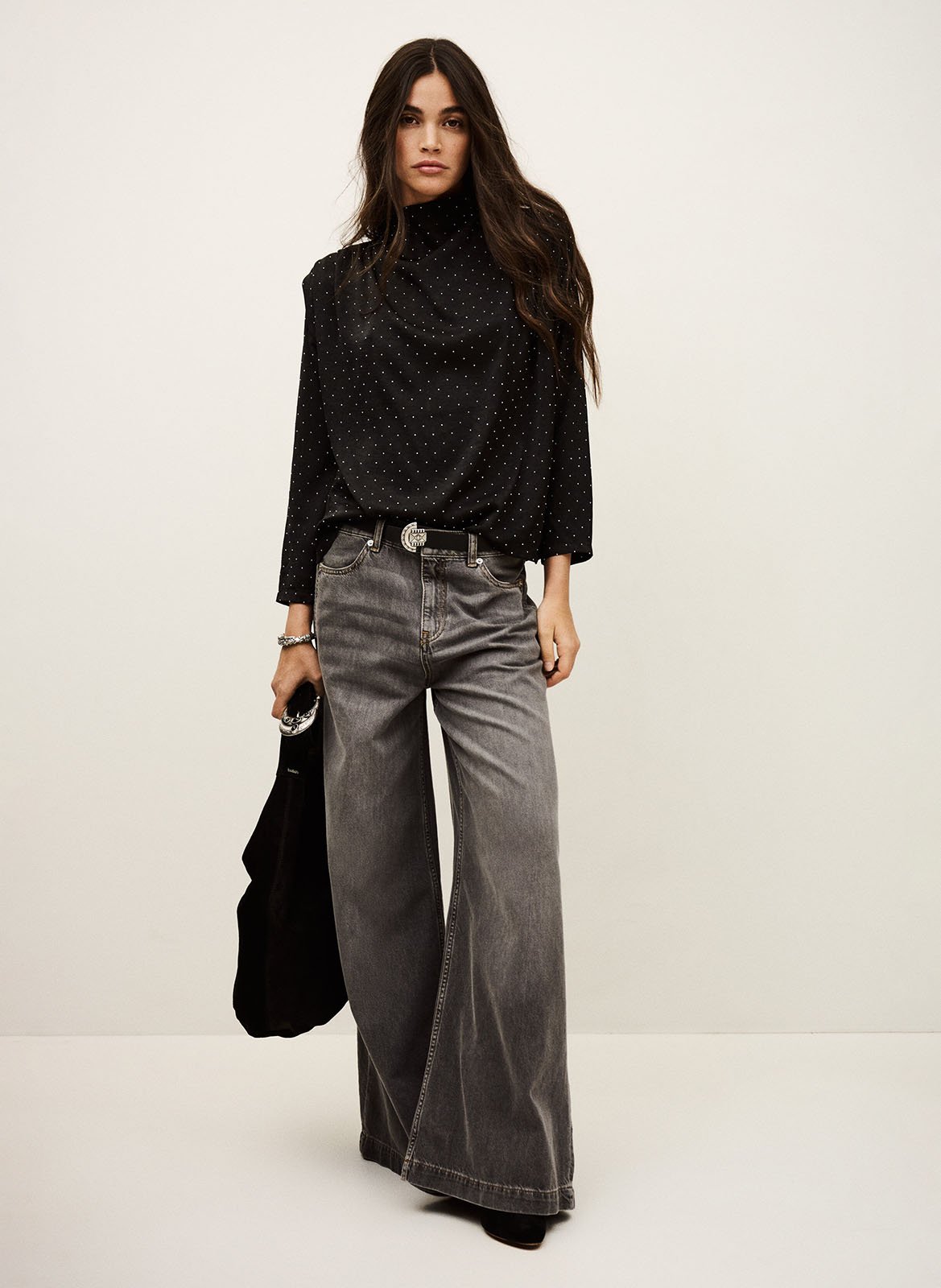 Top met hoge kraag en studs BA&SH Zwart