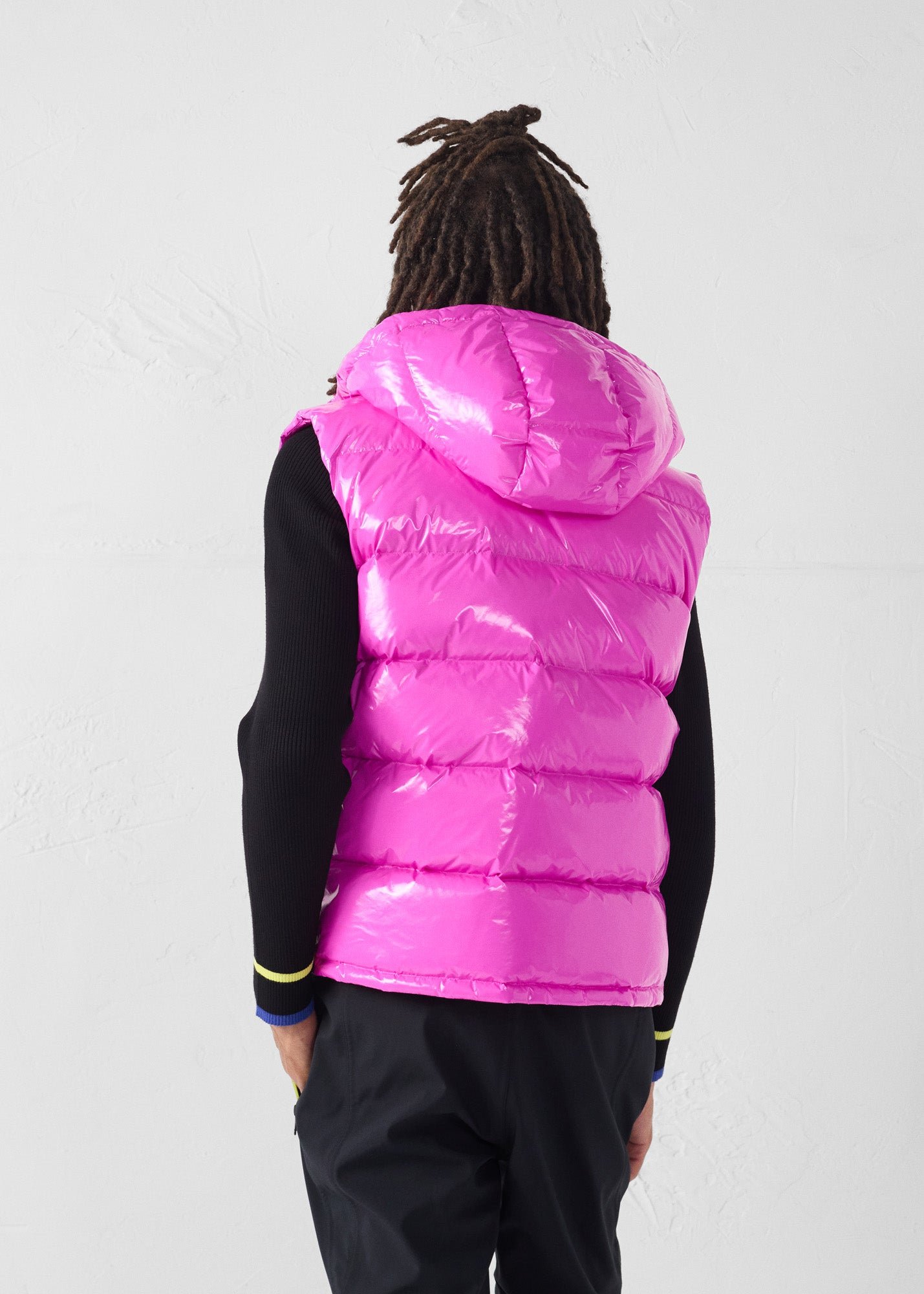 Padded sleeveless down jacket for extreme cold weather. JOTT Pink