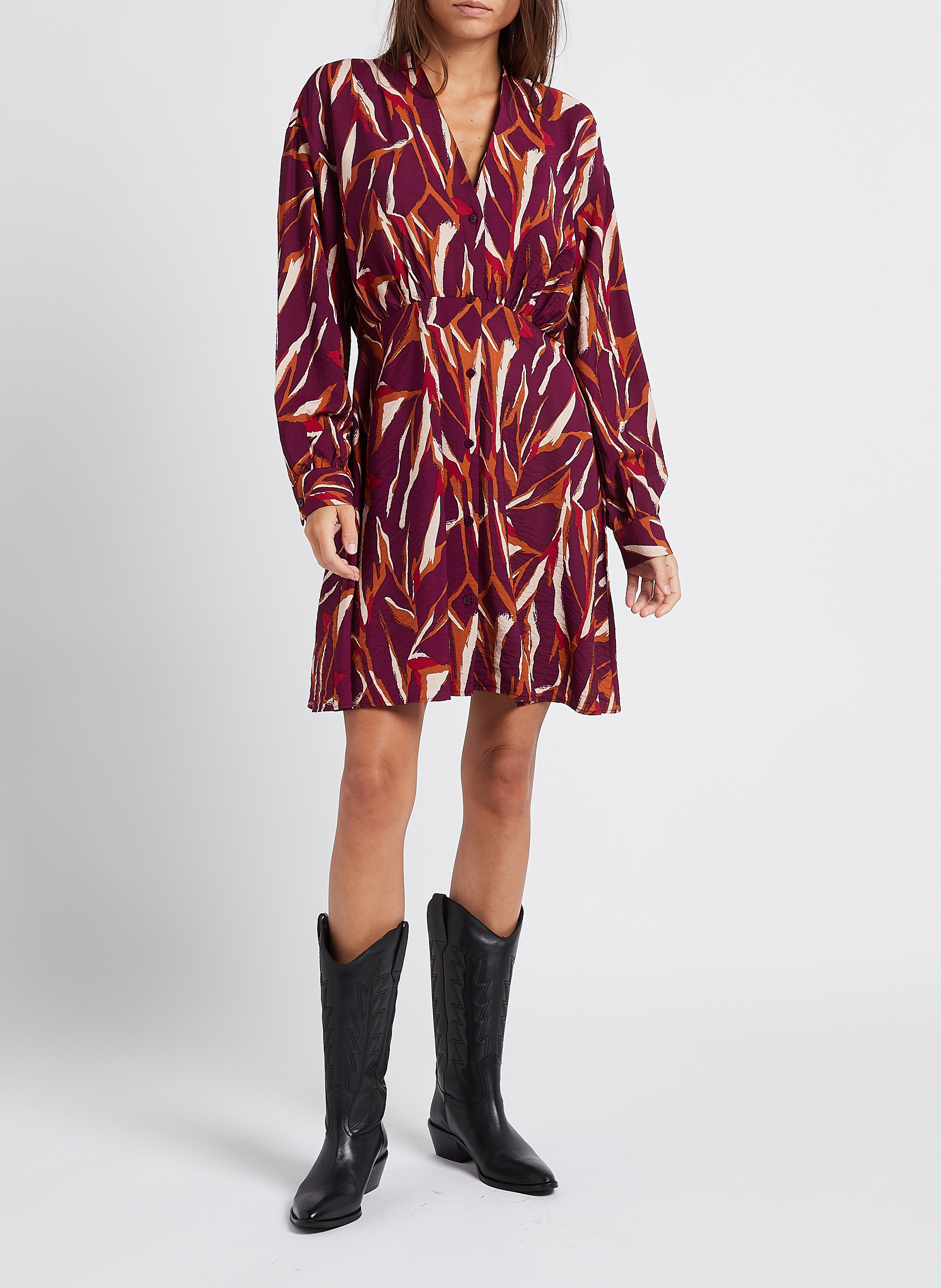 Kurzes, ausgestelltes Hemdblusenkleid mit Print VILA Violett