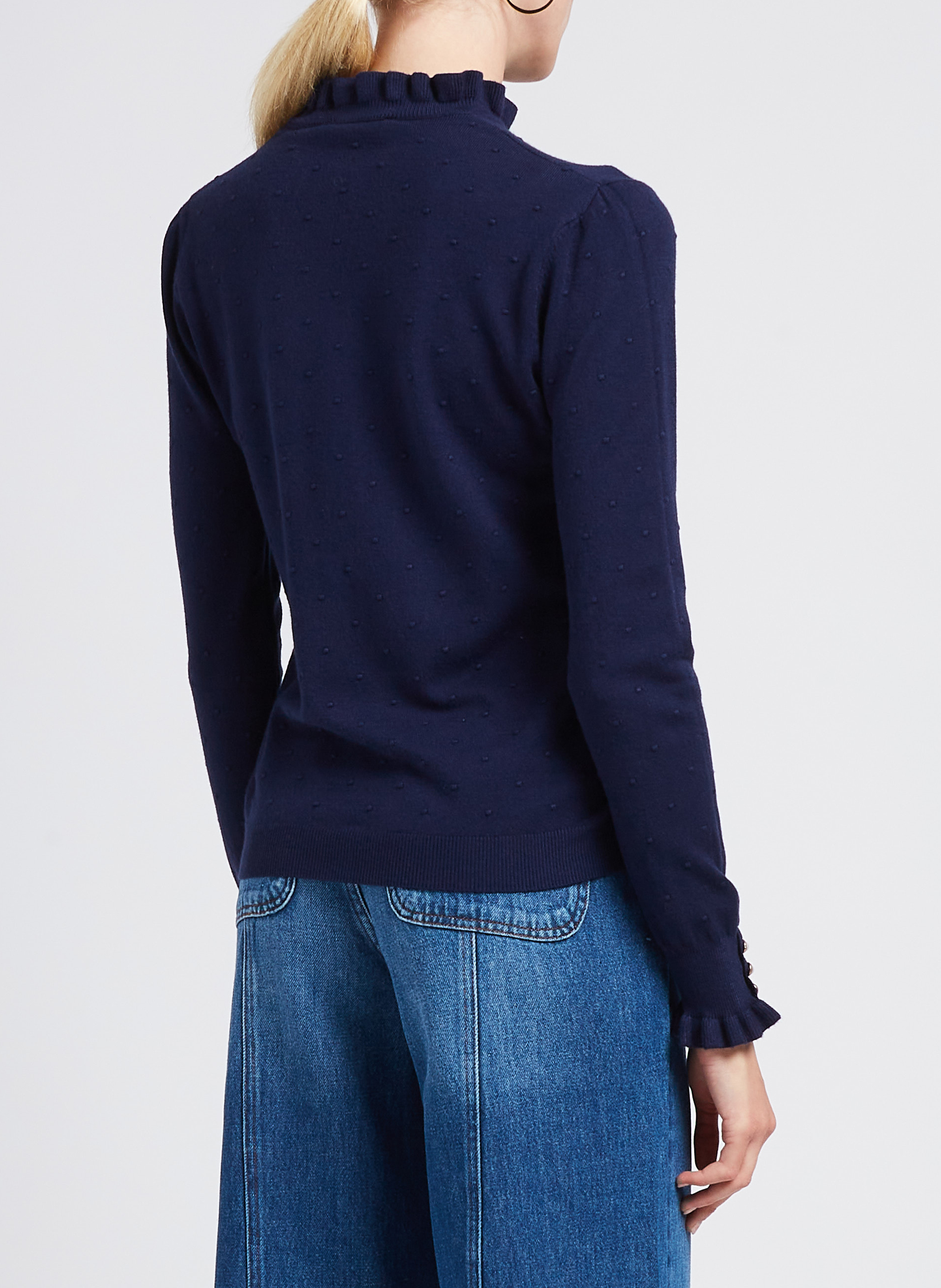 Pull col rond jacquard à volants LA PETITE ETOILE Blauw