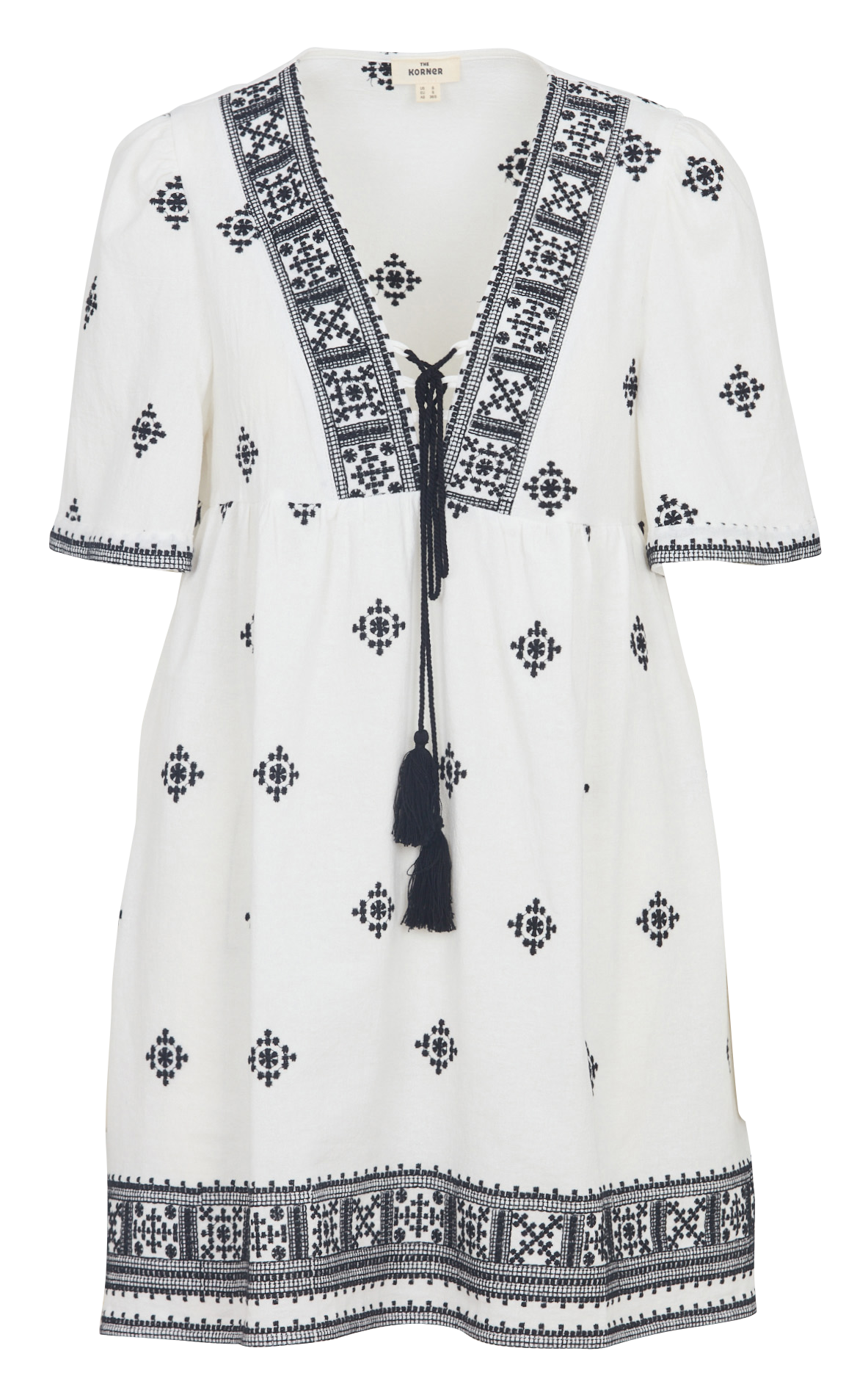 Robe courte col V en coton brodé THE KORNER Blanc