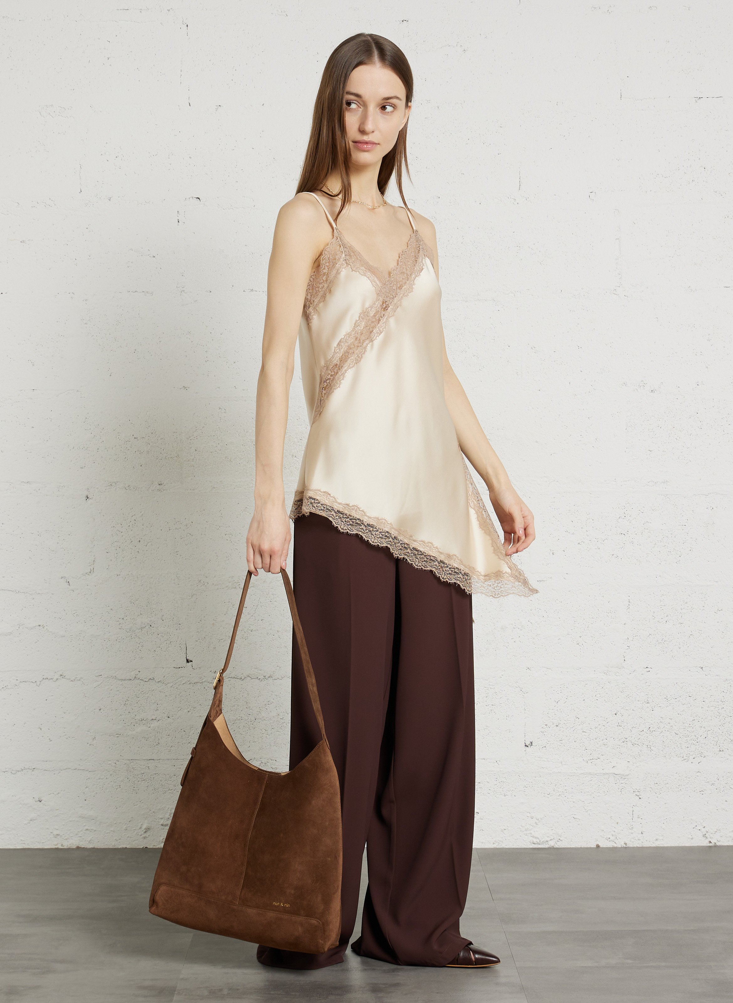 Sac hobo en cuir velours NAT & NIN Marron