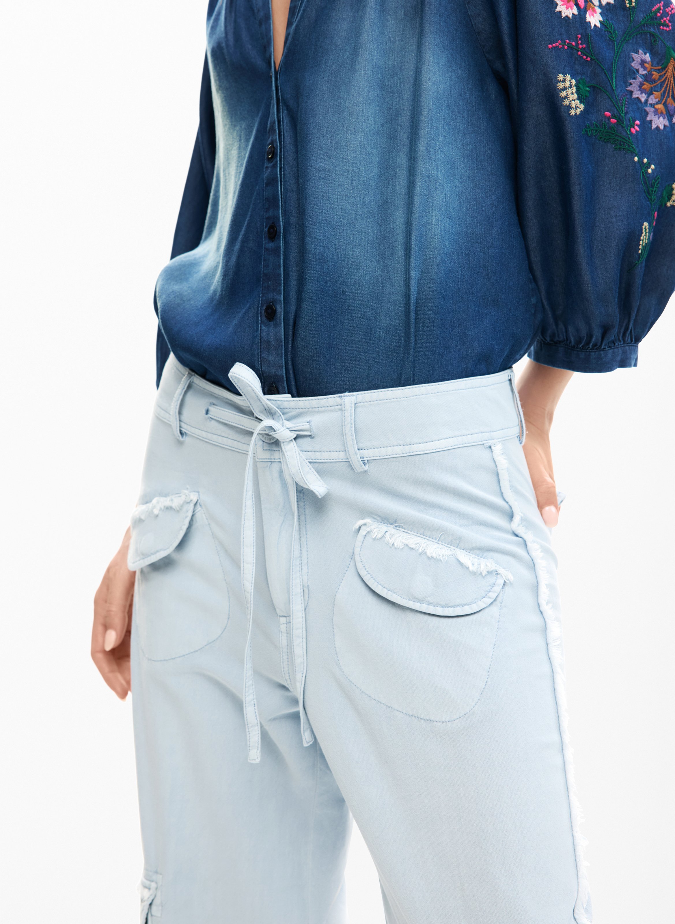Pantalon large en coton mélangé DESIGUAL Bleu