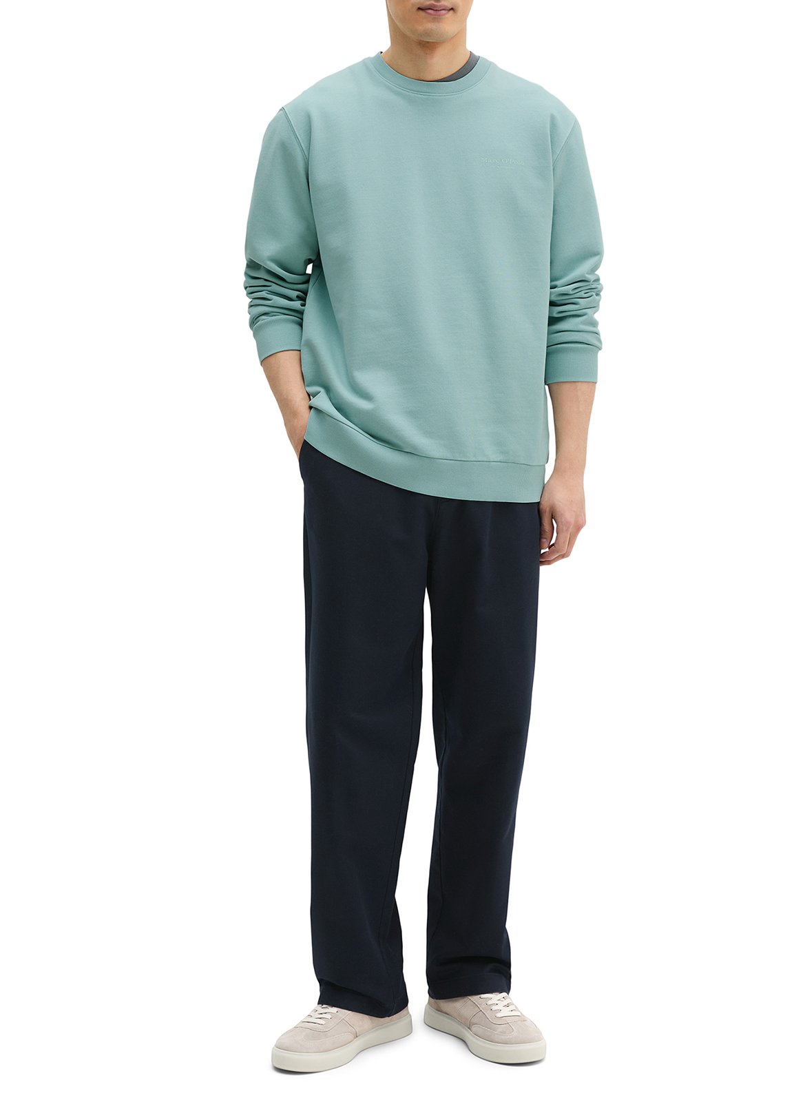 Gerader Rundhalsausschnitt-Sweatshirt aus einfarbiger Baumwolle. MARC O'POLO Blau