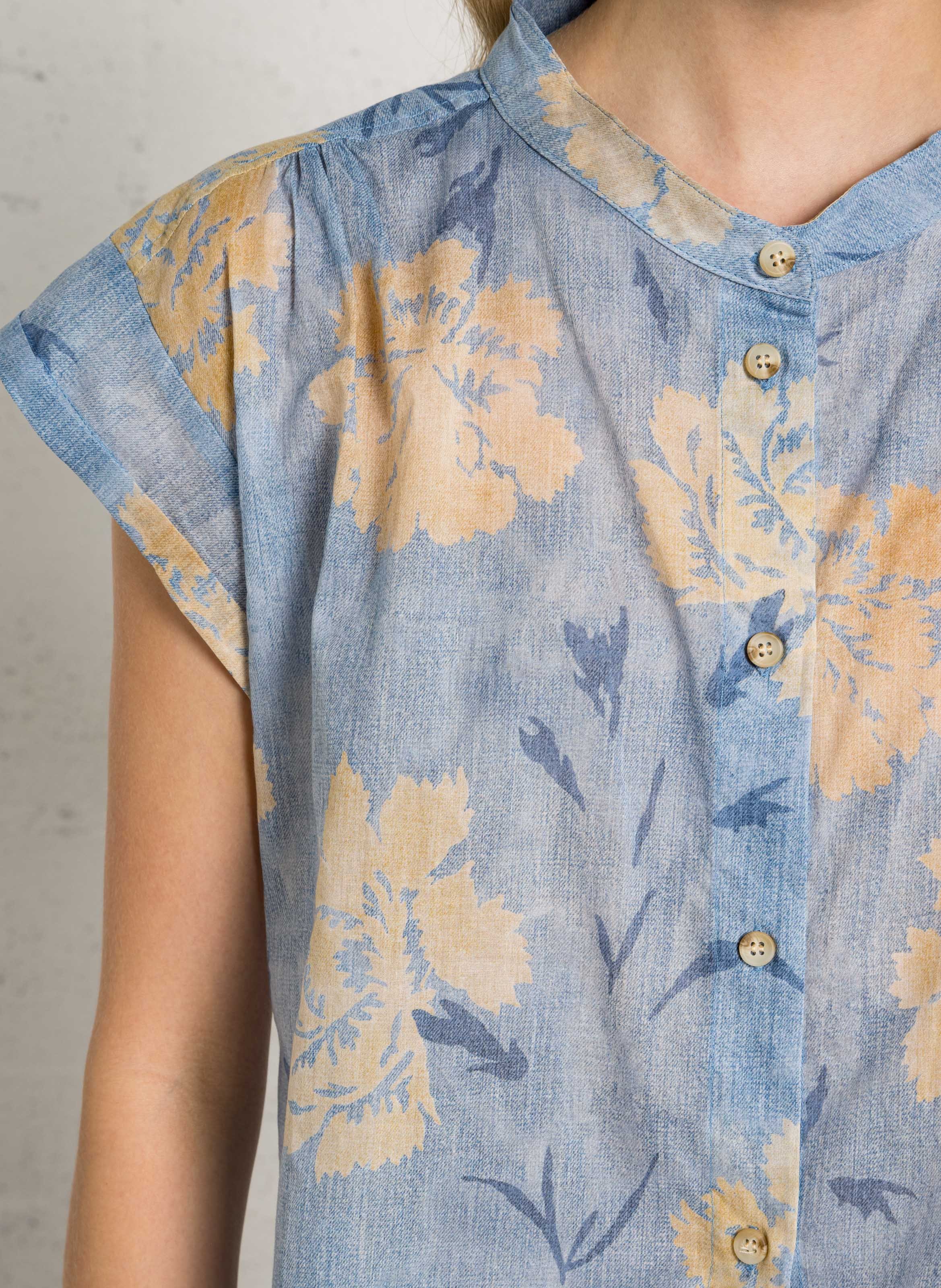 Weite Bluse aus Baumwoll-Mix mit Mao-Kragen HOD PARIS Blau