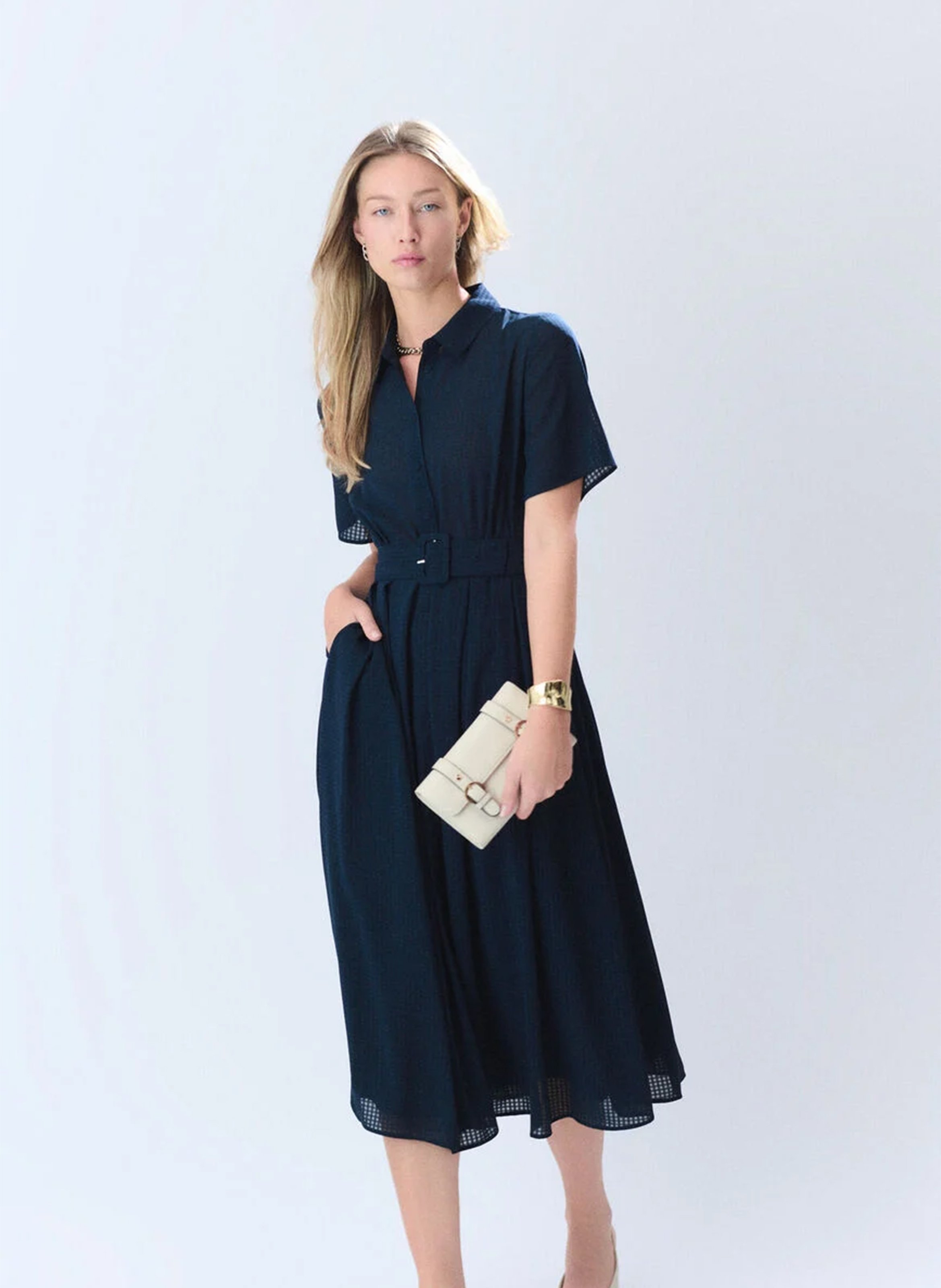 Robe longue col classique CAROLL Bleu