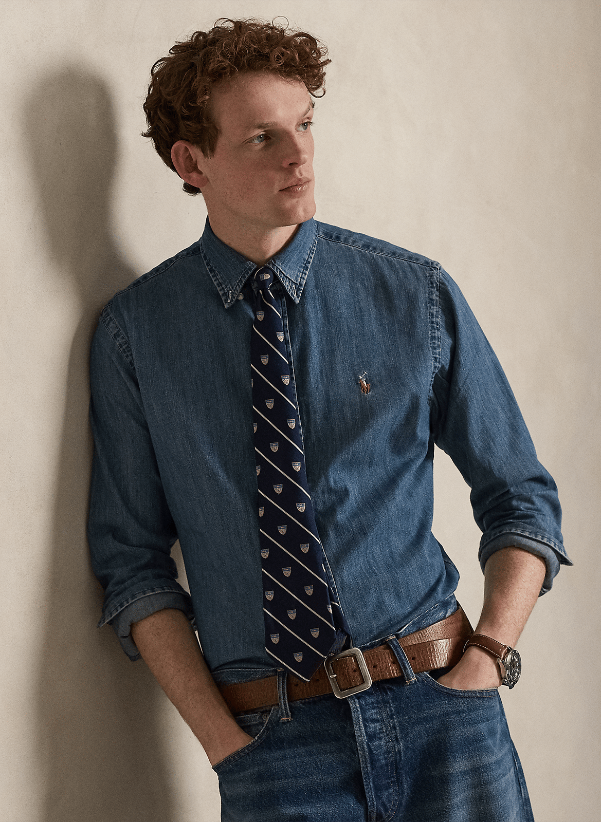 Chemise col américain regular-fit en jean POLO RALPH LAUREN Bleu