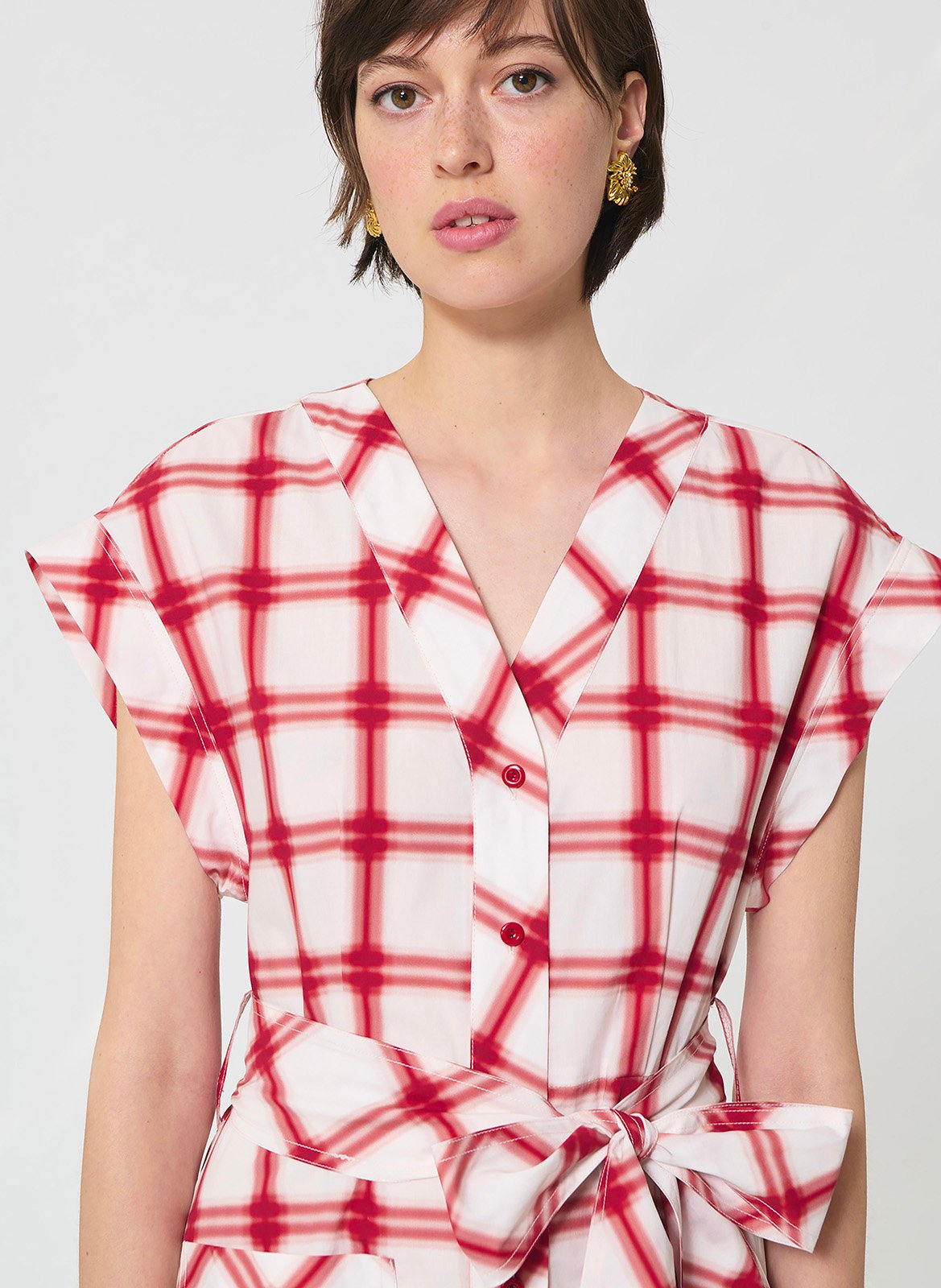 Robe midi col V en coton  TARA JARMON Rouge