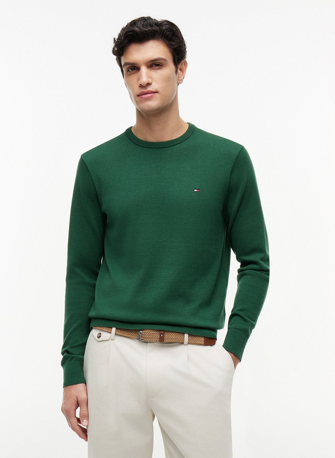 Katoenen tricottrui met ronde hals en fantasieprint TOMMY HILFIGER Groen