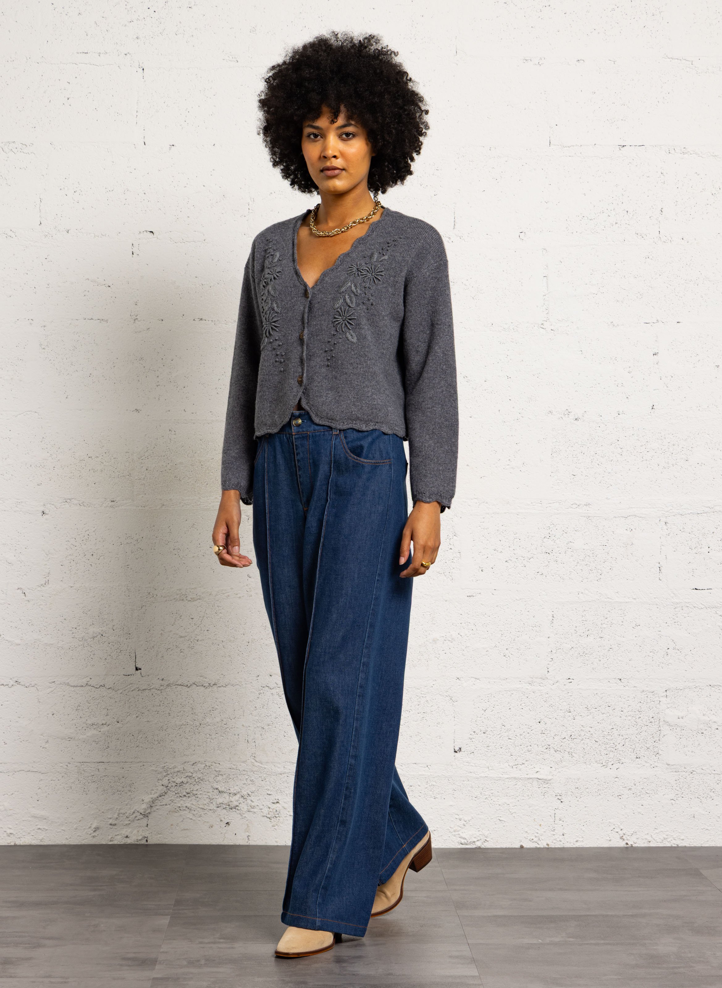 Soft wide-leg denim trousers LOUISE MISHA Blue