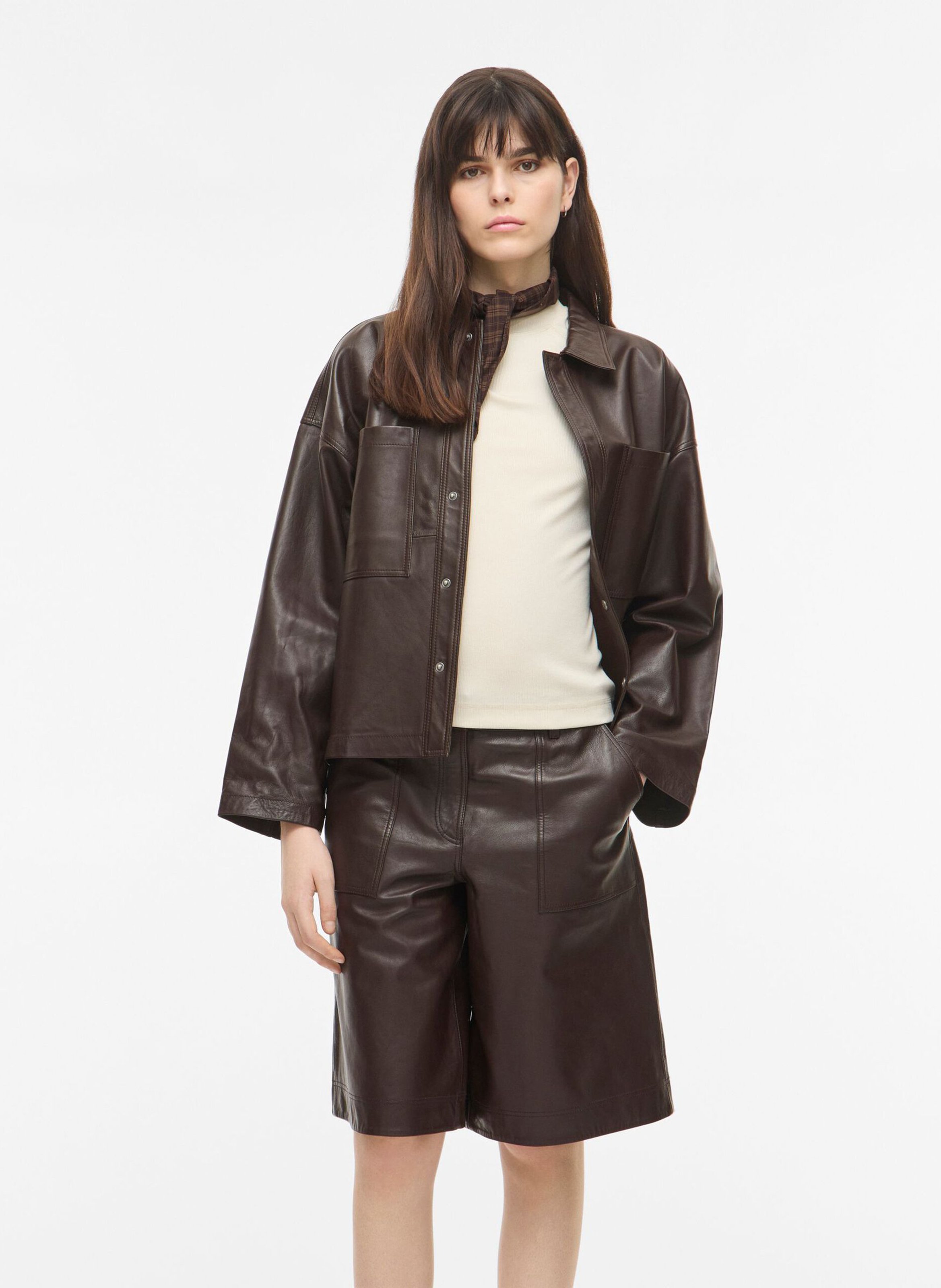 Veste ample boutonnée en cuir  ROUGE EDIT Marron