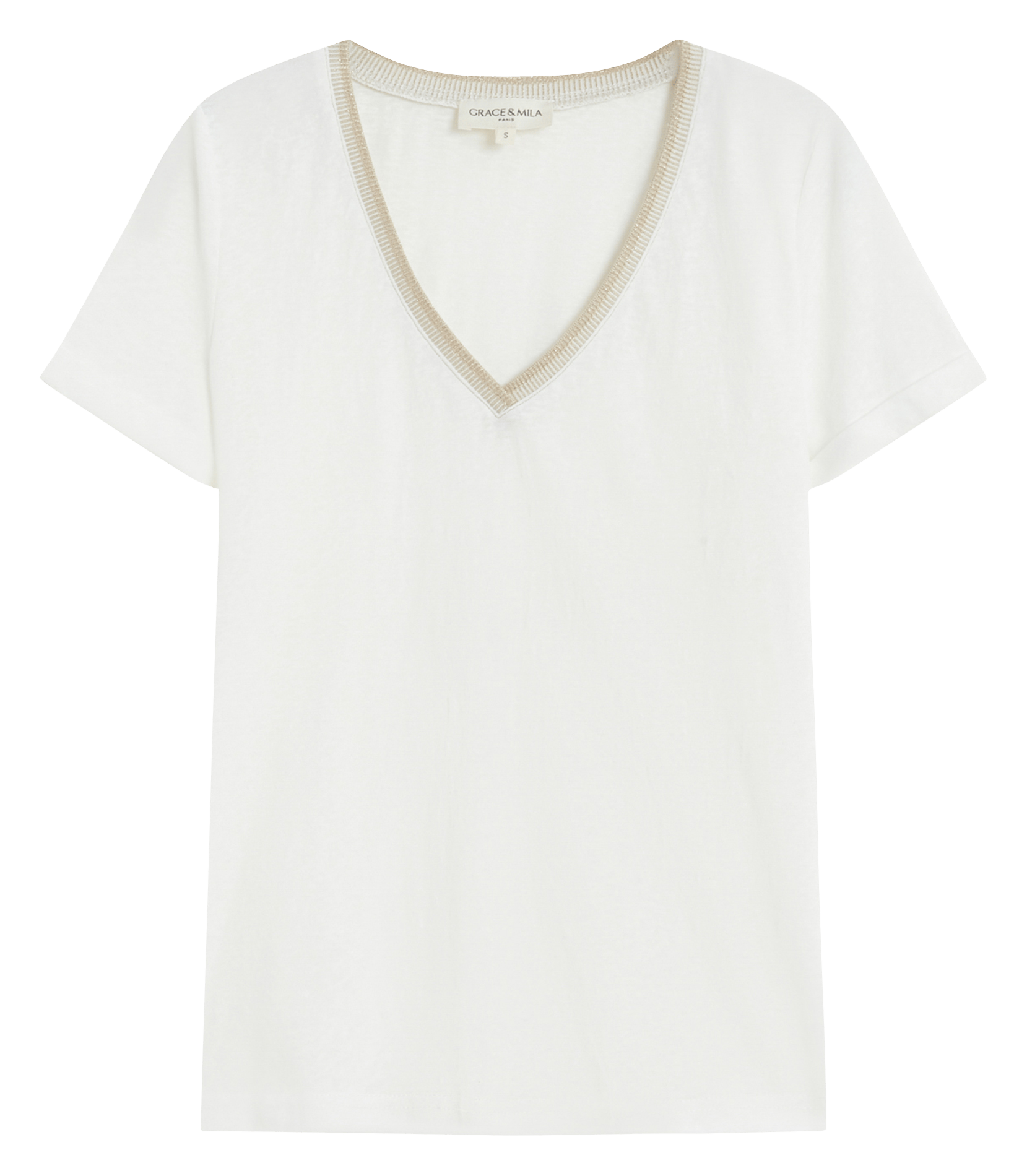 Tee-shirt col V en coton mélangé GRACE ET MILA Blanc