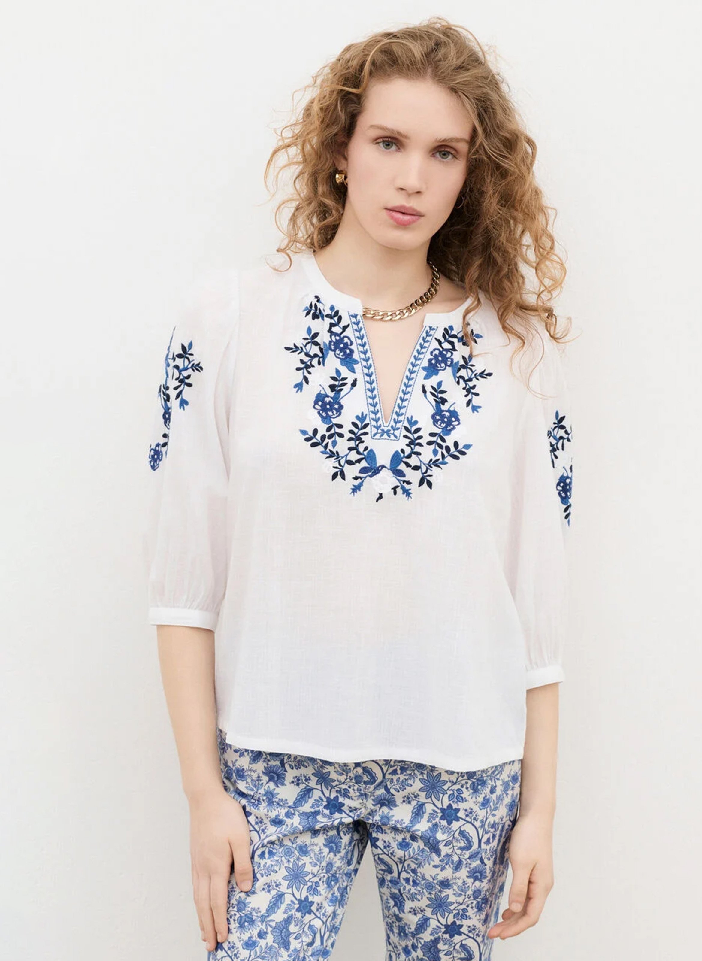 Top oversize en coton brodé CAROLL Blanc
