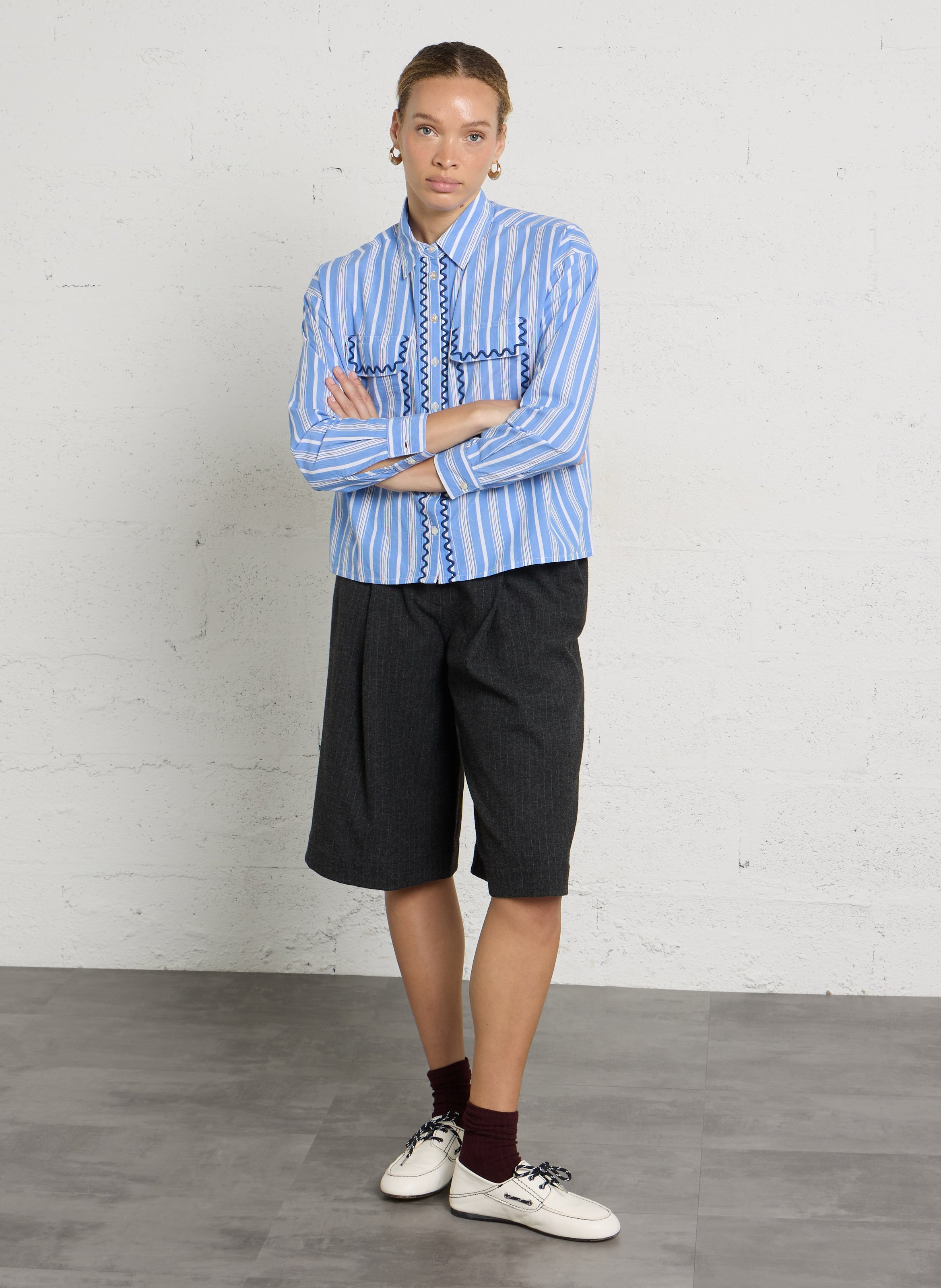 High-waisted striped Bermuda shorts BELLEROSE Blue