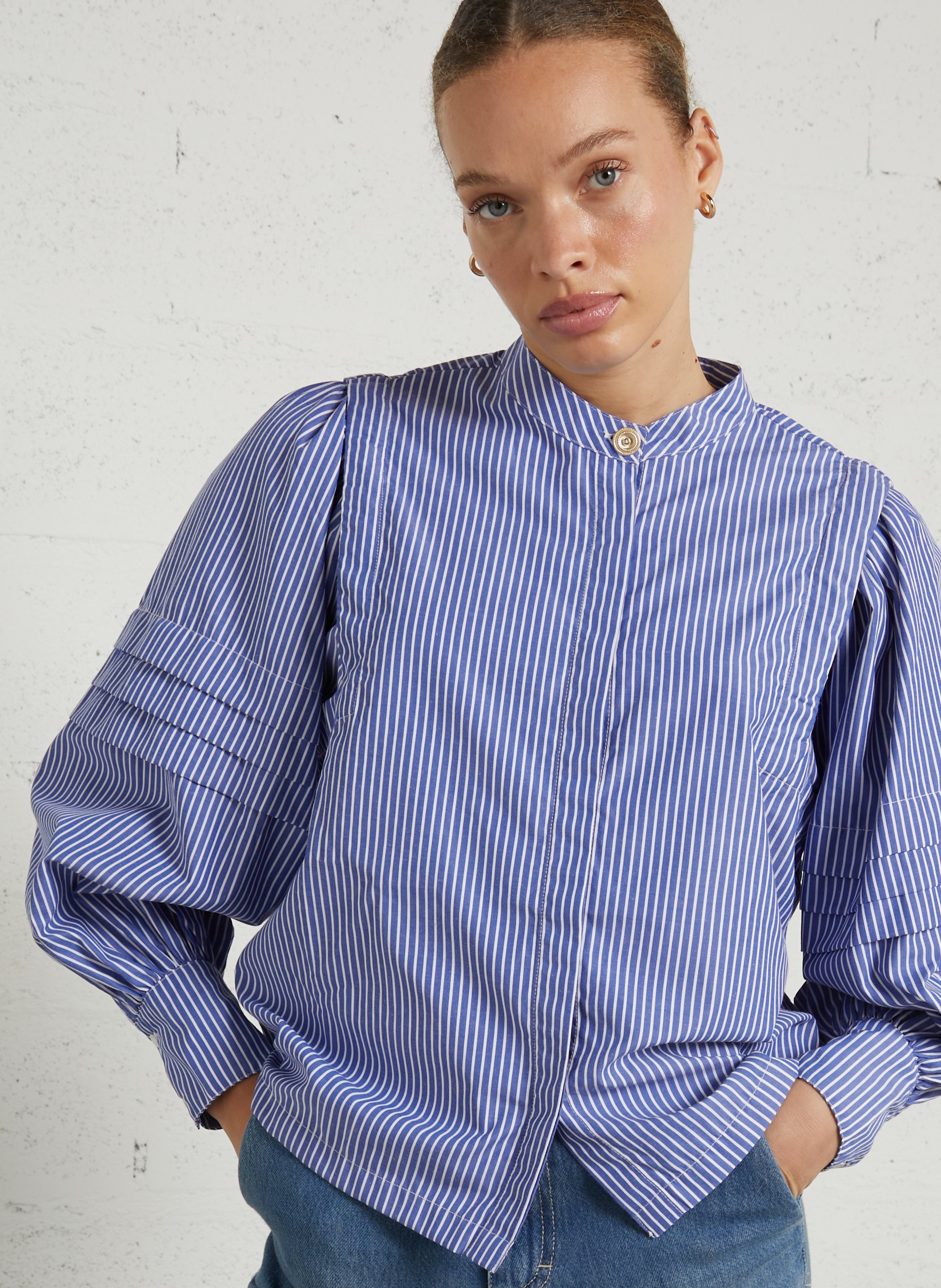 Chemise col rond en coton FEEKA Bleu
