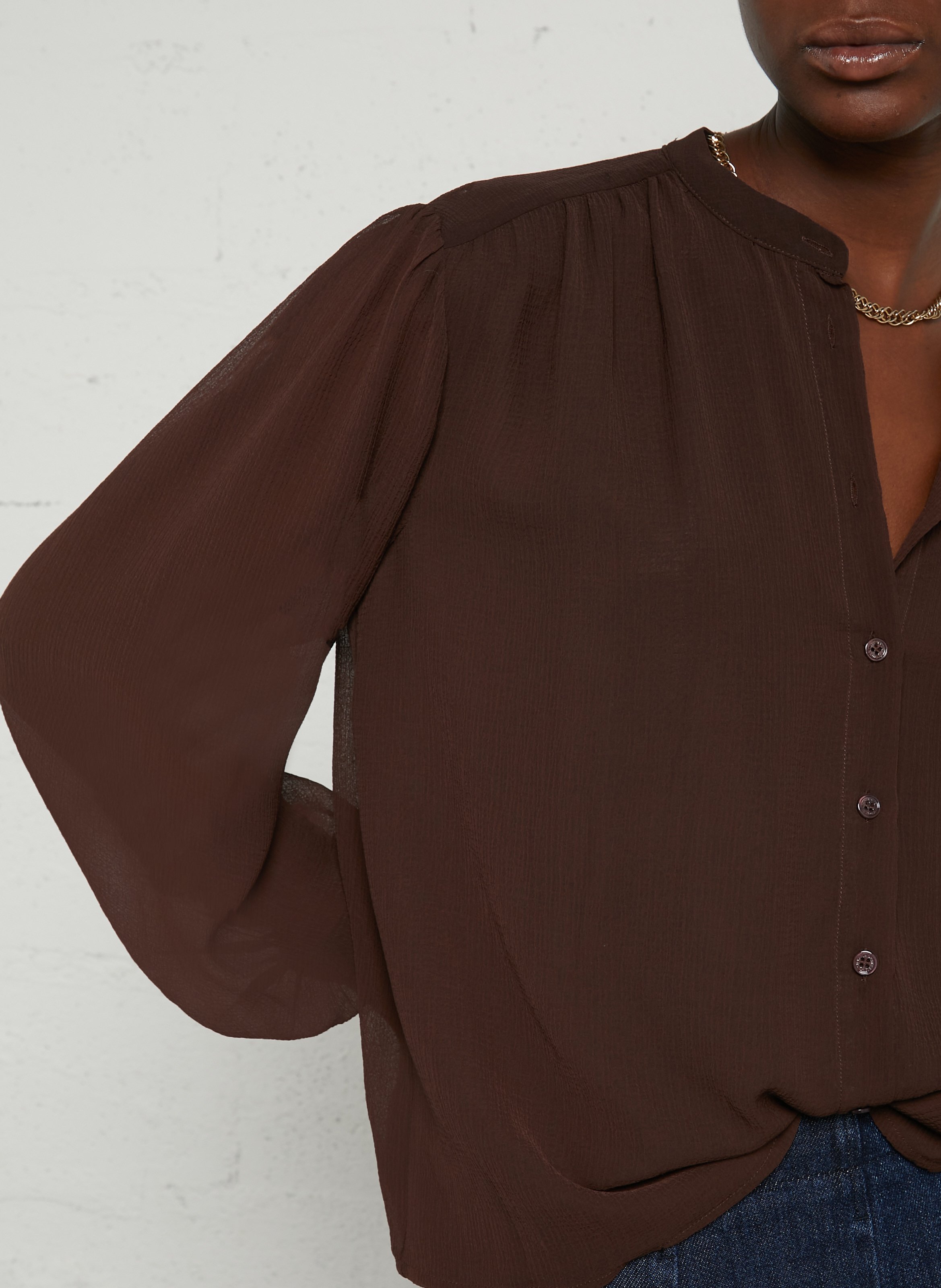 Chemise ample col mao LA PETITE ETOILE Marron