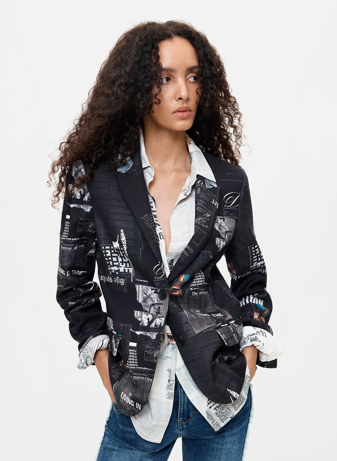 Veste col tailleur imprimée en coton mélangé DESIGUAL Noir