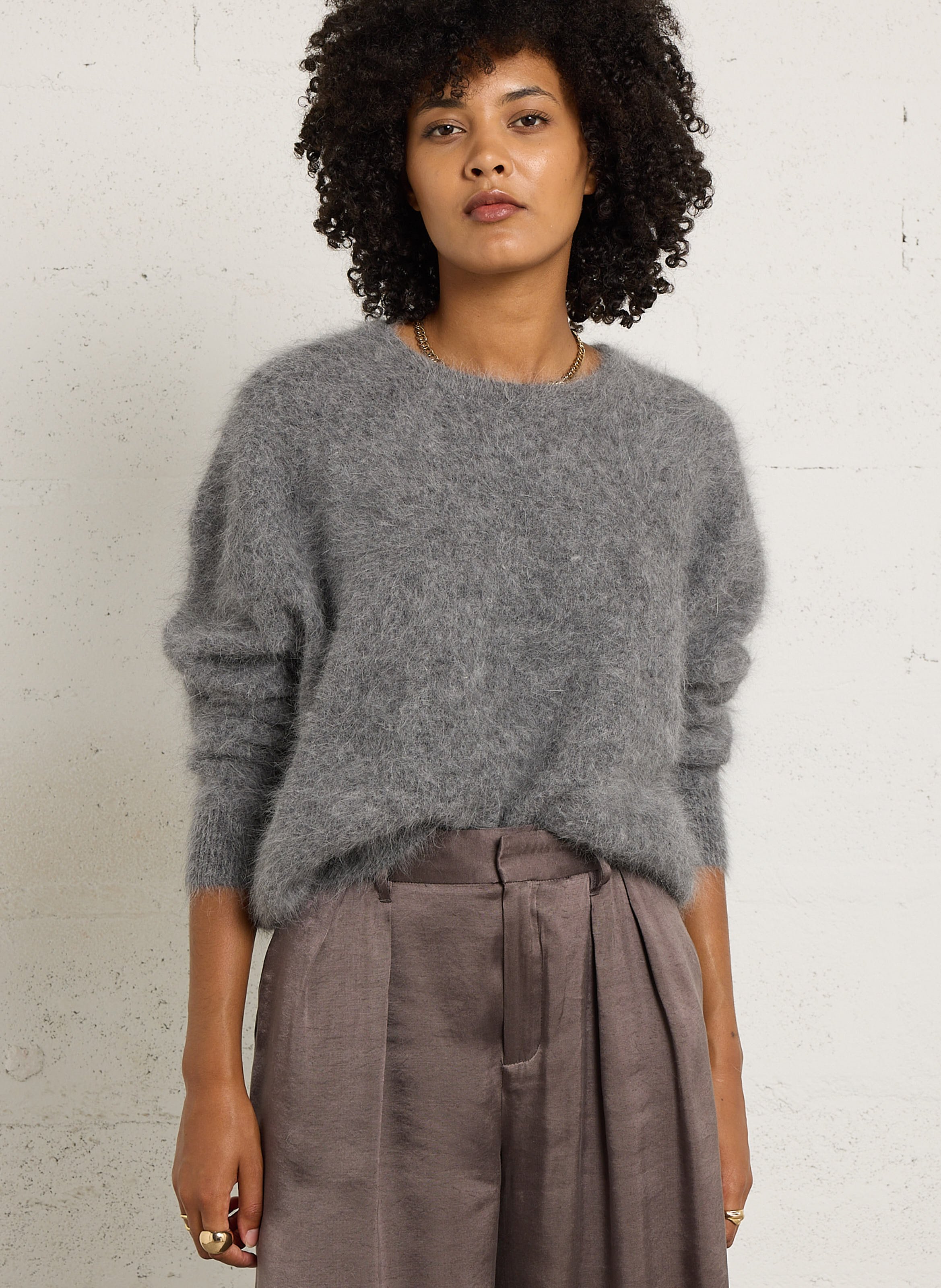 Pull oversize col rond en angora mélangé BELLEROSE
