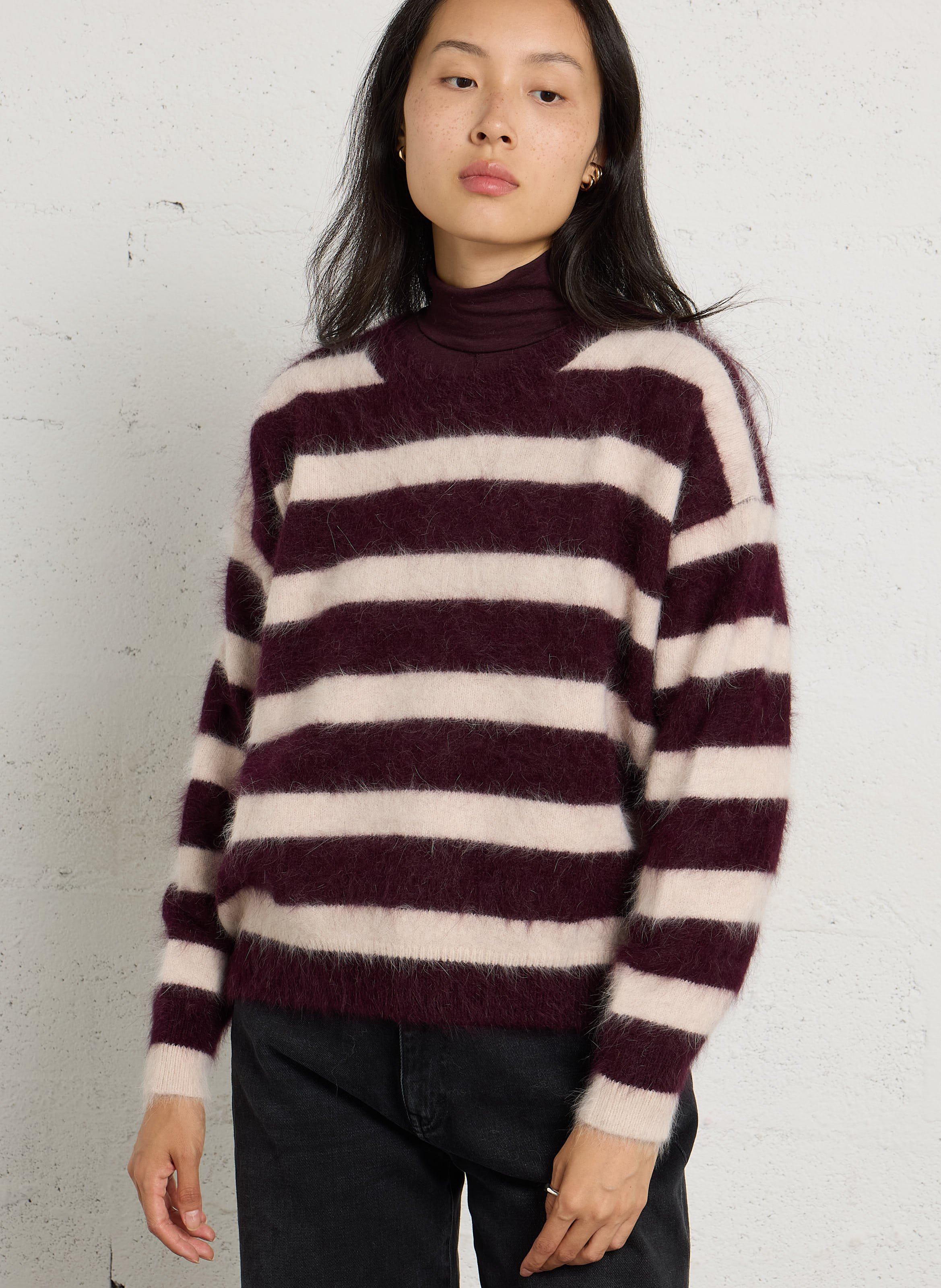 Pull ample rayé en angora mélangé BELLEROSE Rayé