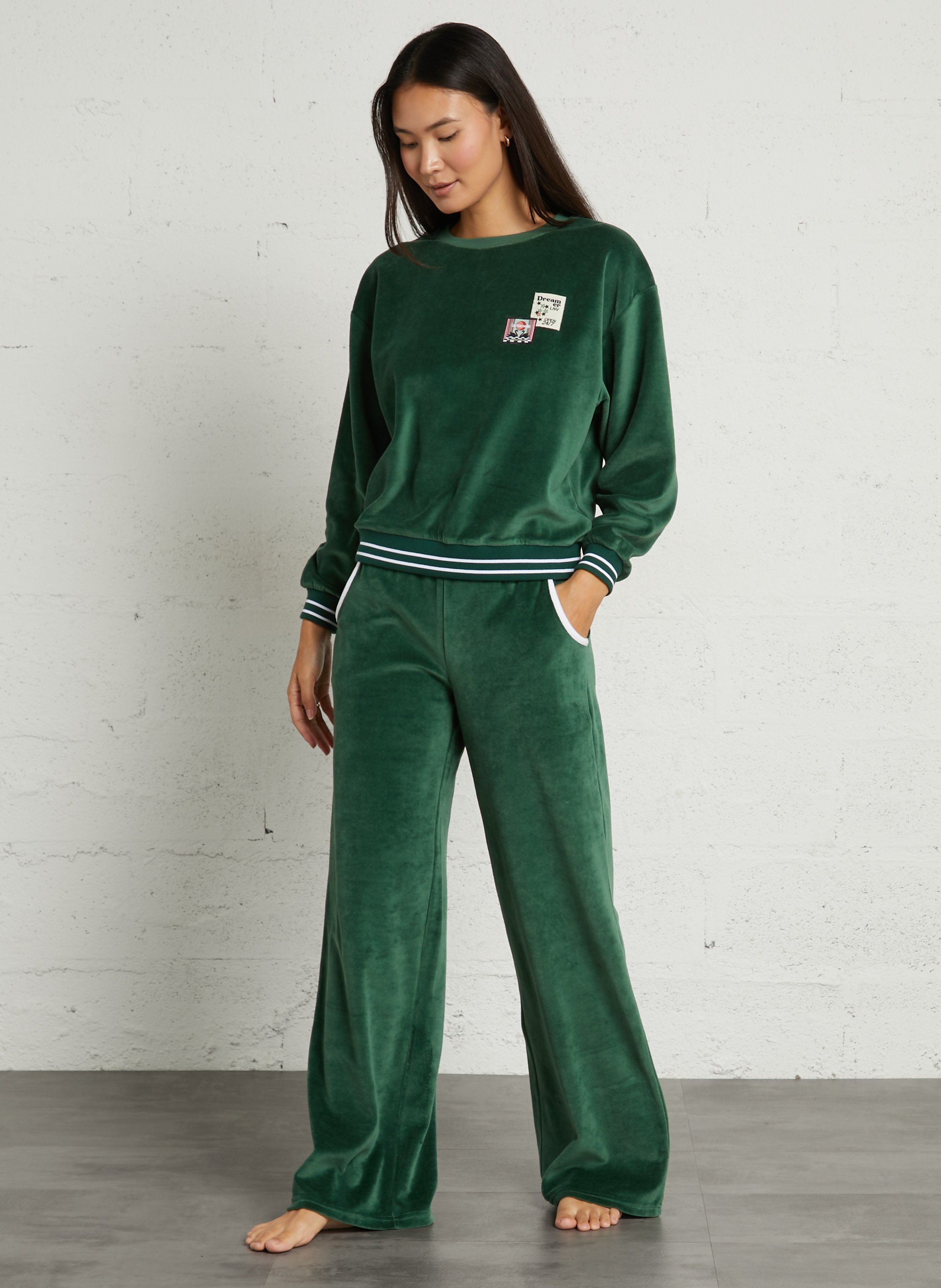 Wide-leg cotton-blend track pants LA NOUVELLE Green