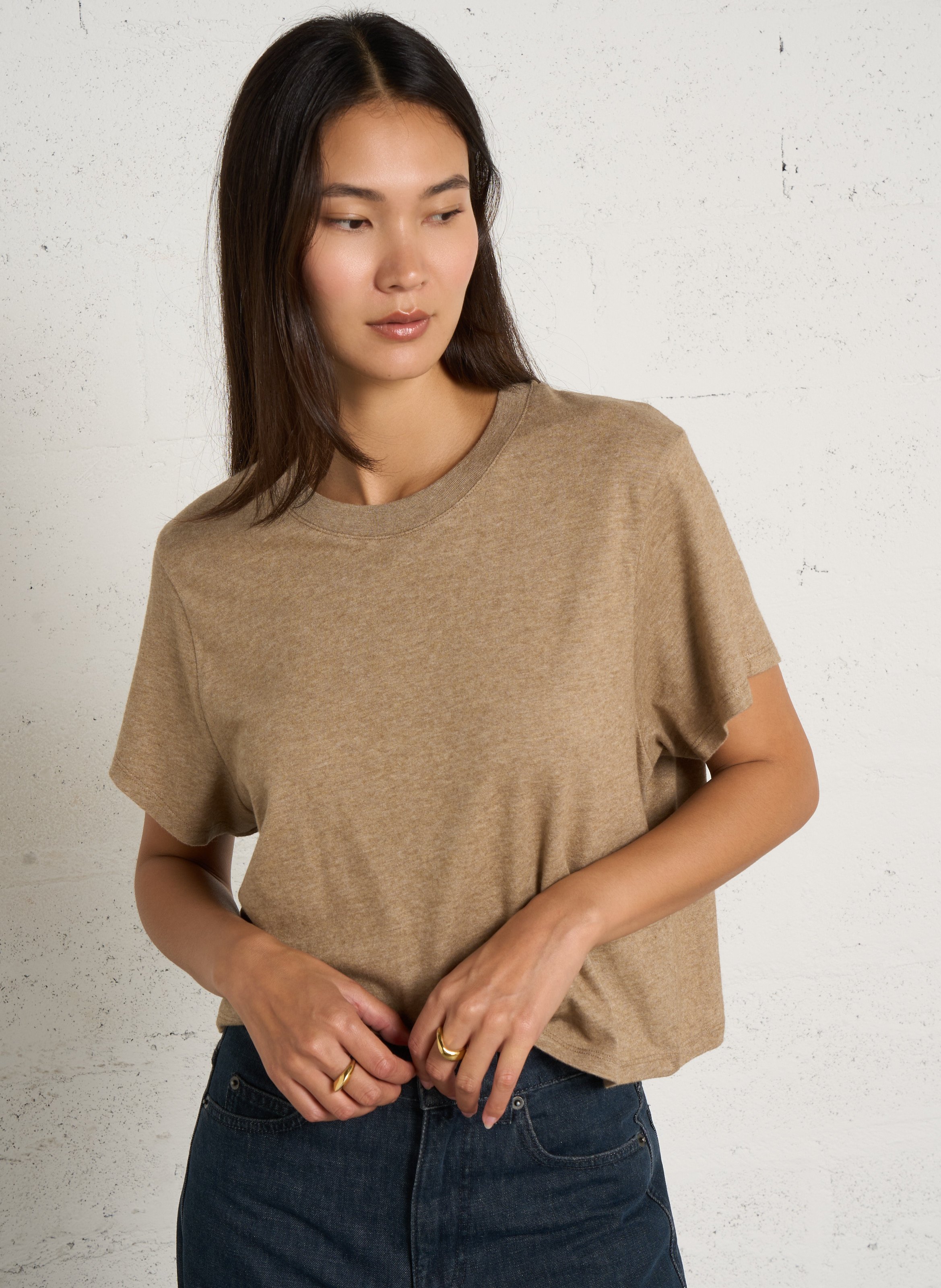 T-shirt met ronde hals | katoenblend met chiné-effect AMERICAN VINTAGE