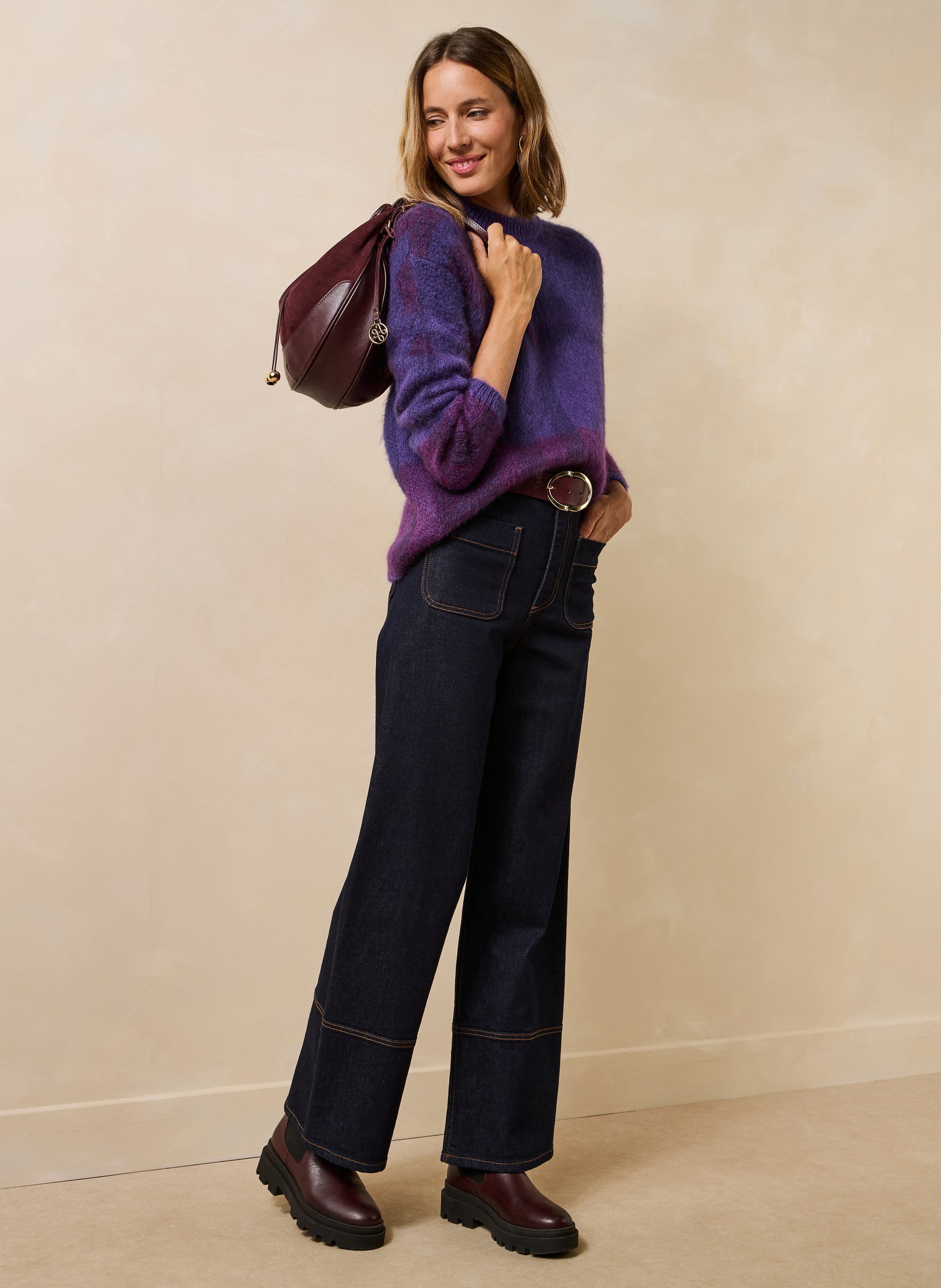 Raw wide-leg jeans with cuffs LA FEE MARABOUTEE Blue