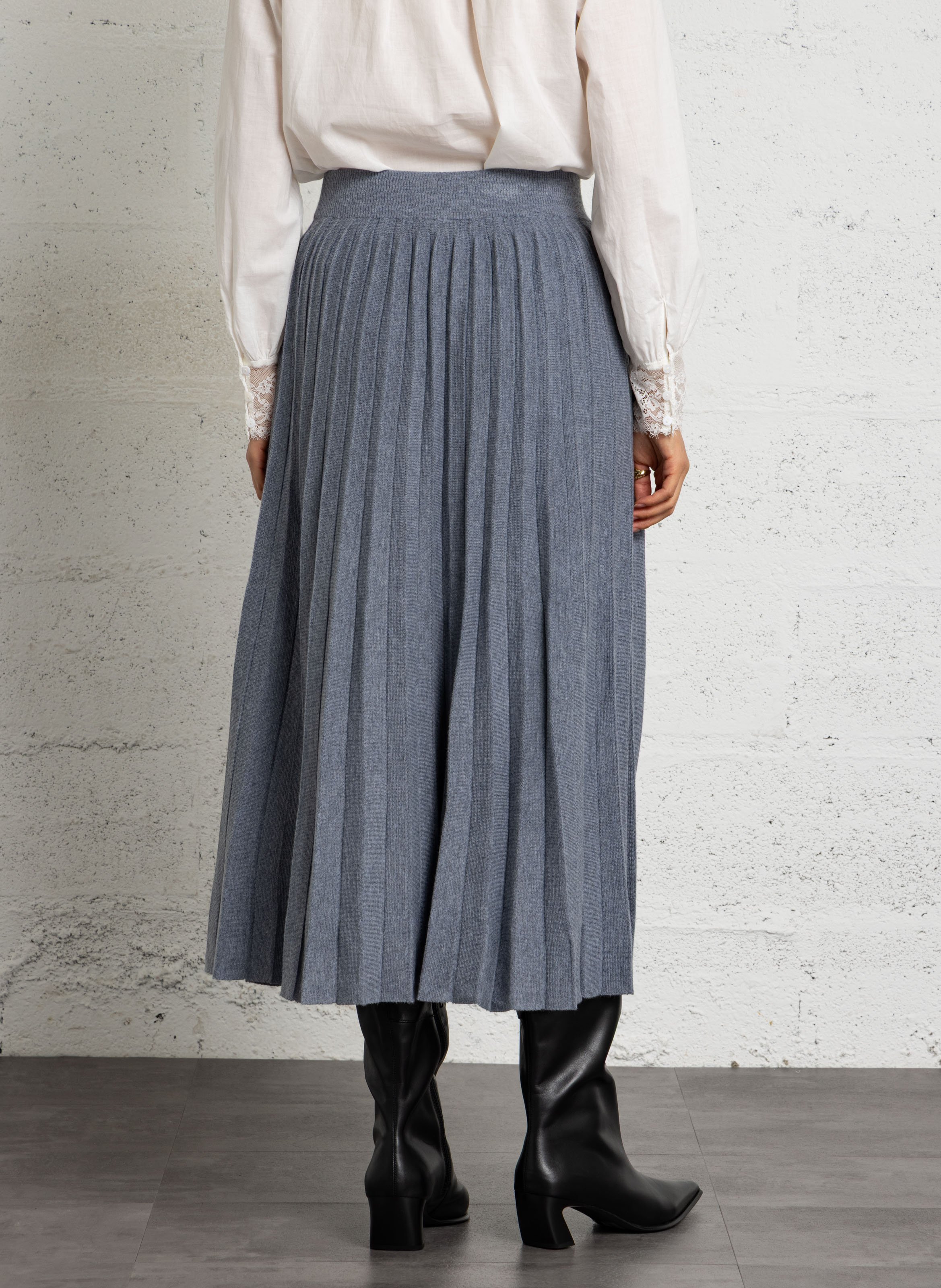 Jupe midi plissée en maille PETITE MENDIGOTE Gris