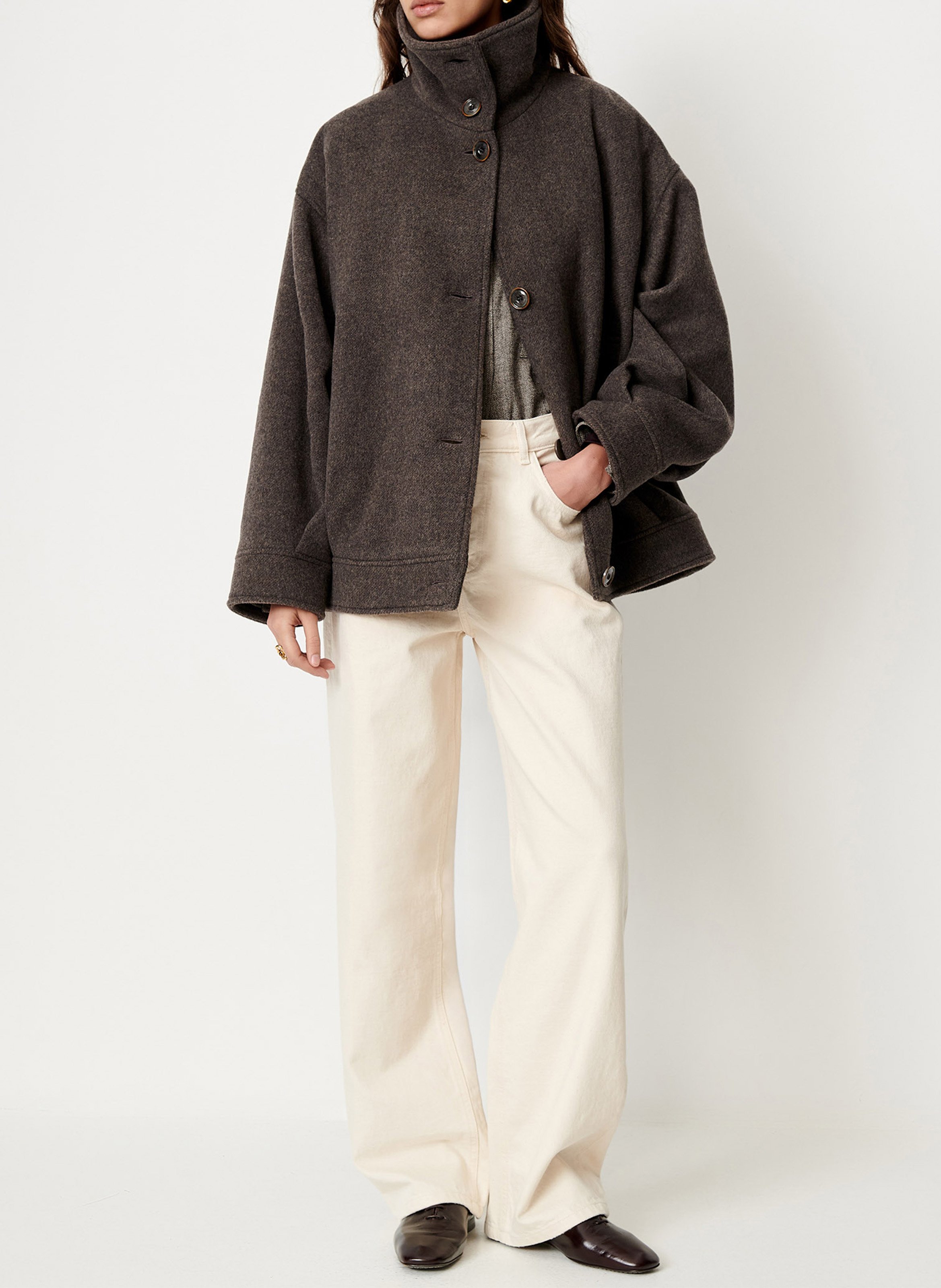 Manteau oversize en laine mélangée SESSUN Gris