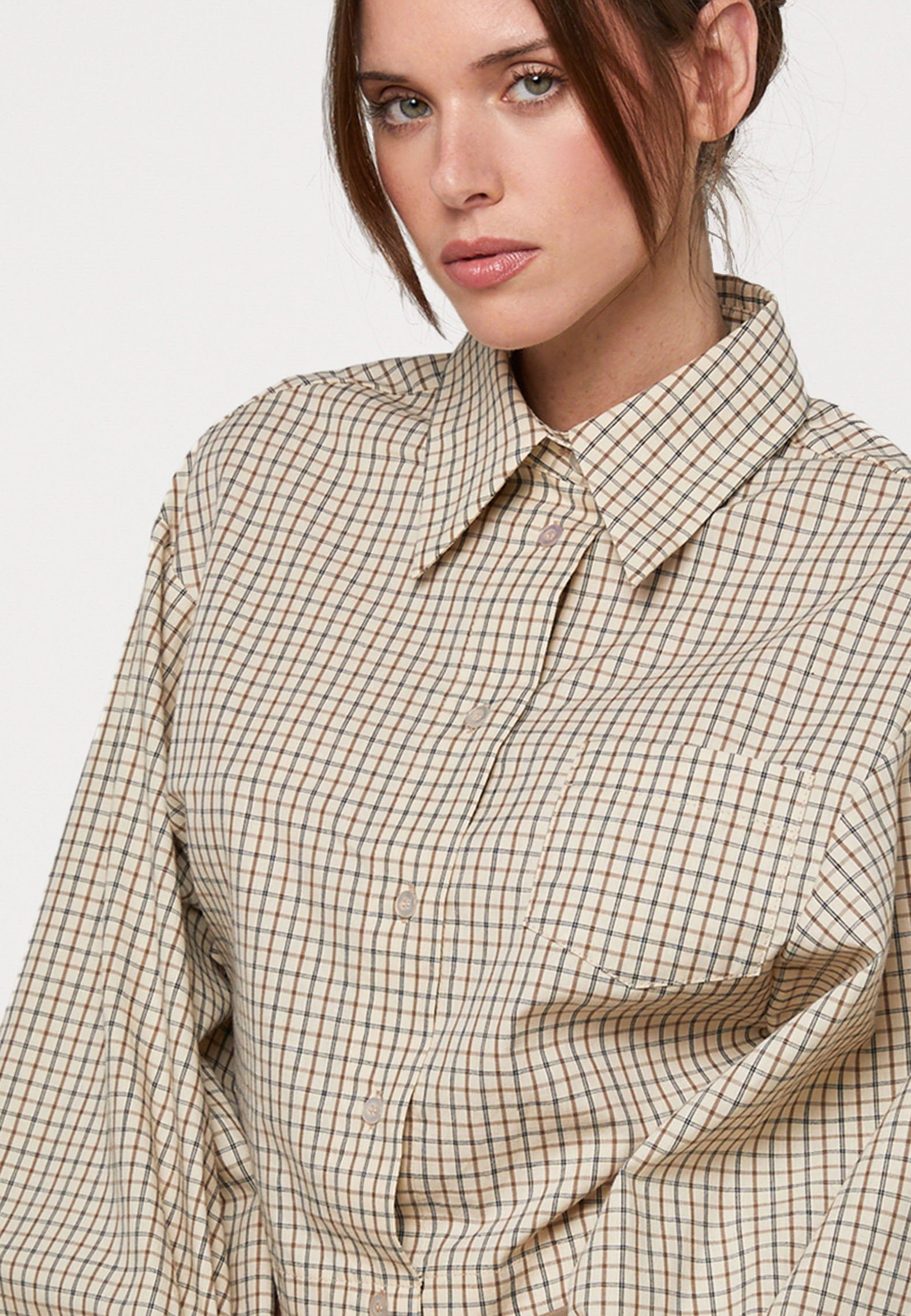Short checked shirt with puff sleeves RODIER Beige