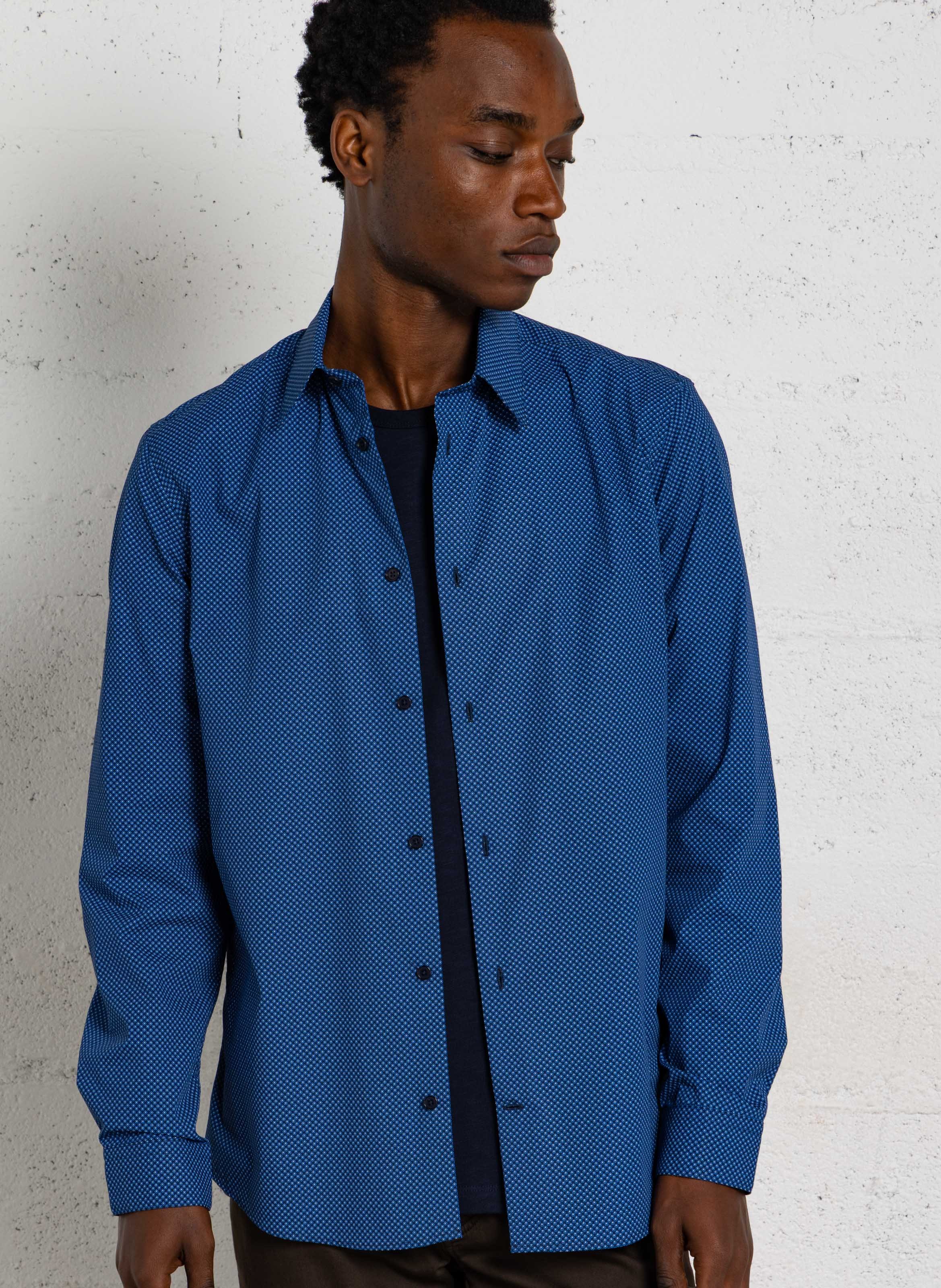Chemise col classique en coton AU PRINTEMPS PARIS Bleu
