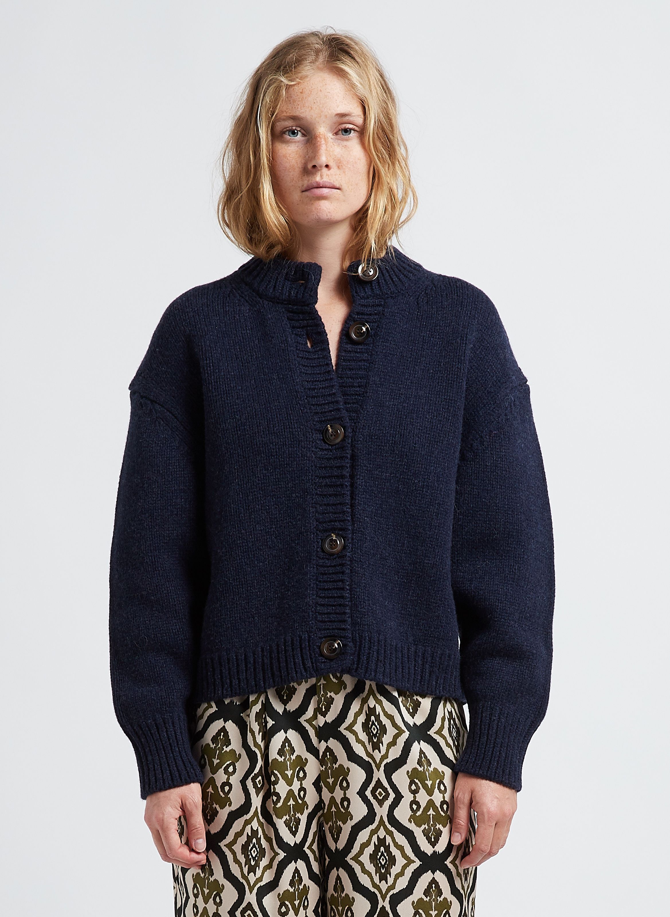 Blue Round neck wool cardigan