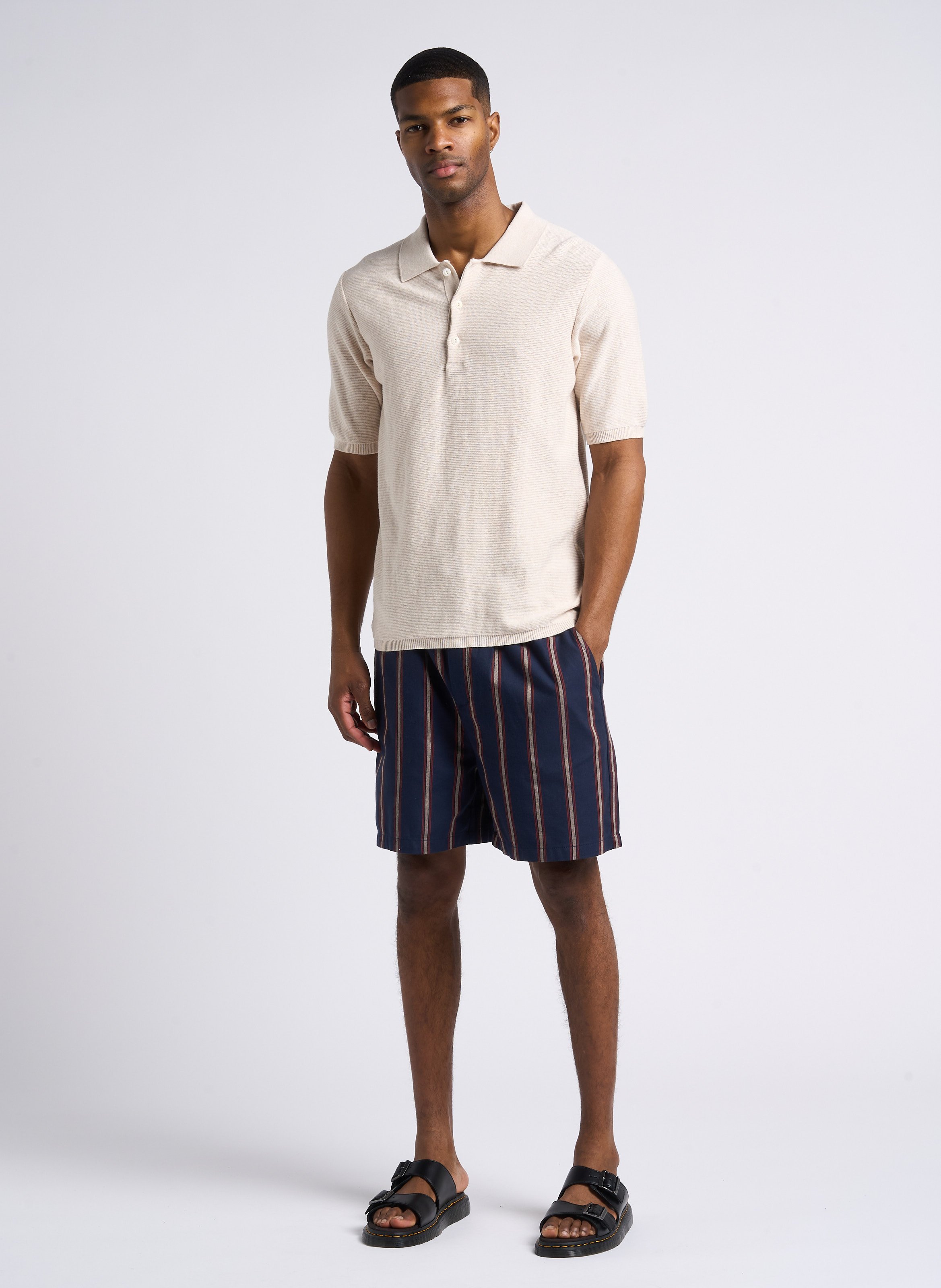 Striped straight-leg cotton shorts LES DEUX Blue