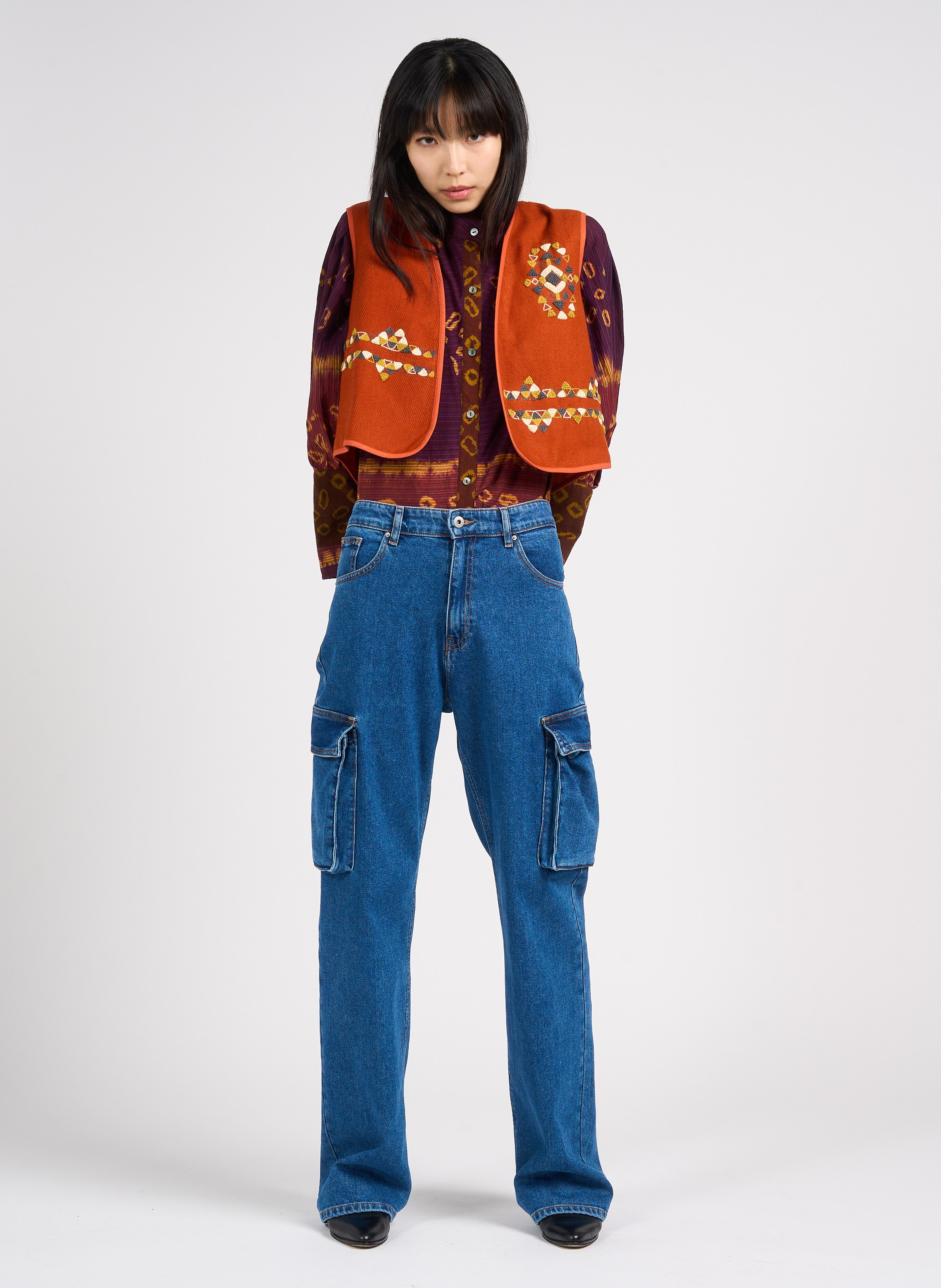 Round-neck printed cotton shirt V DE VINSTER Purple